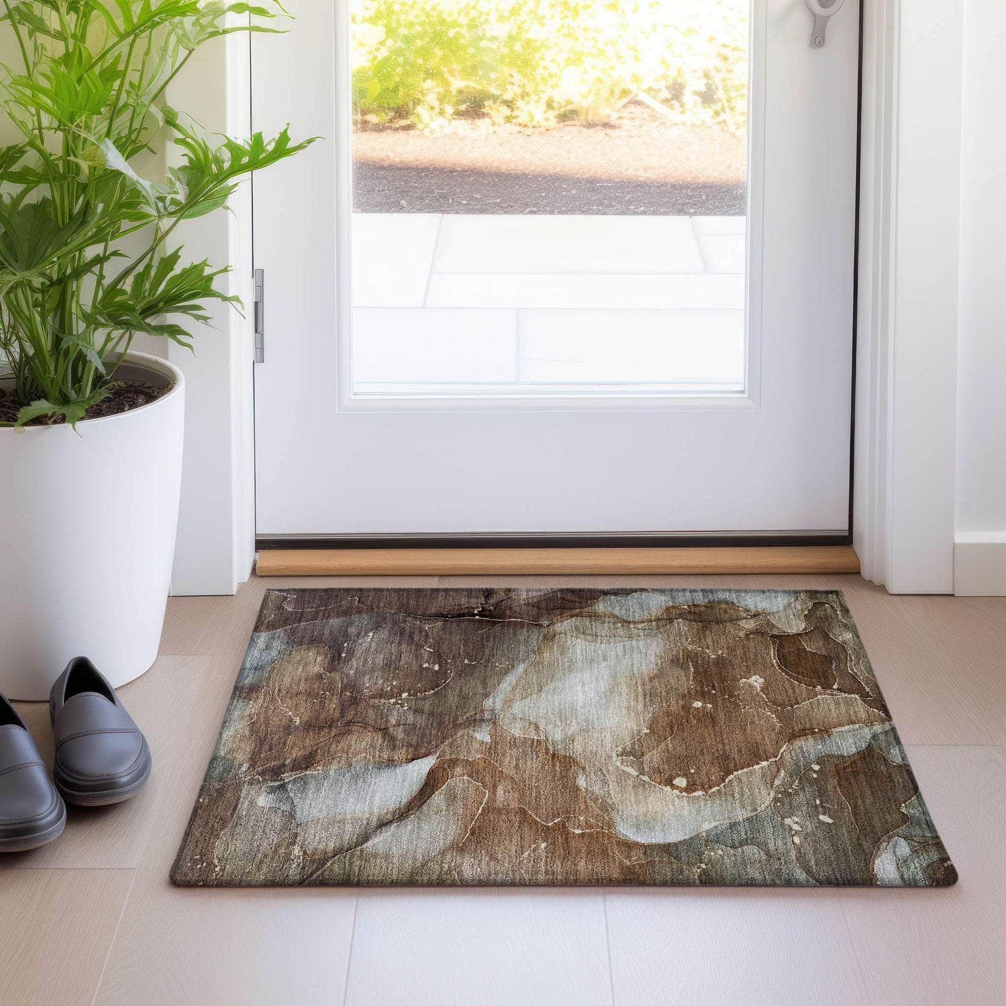Machine Made ACN522 Brown  Rugs 