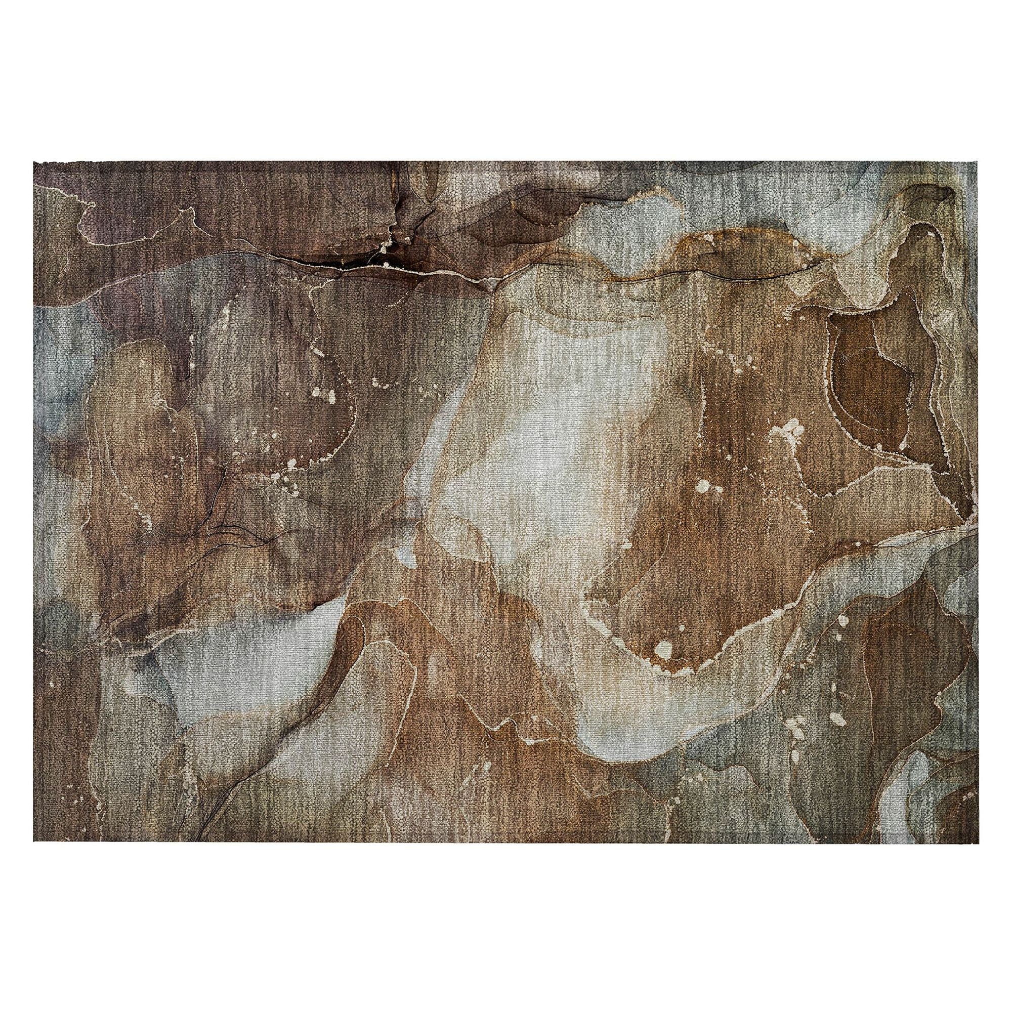 Machine Washable Brown Rug - Indoor / Outdoor - Kids / Pet Friendly Watercolors Print Rug