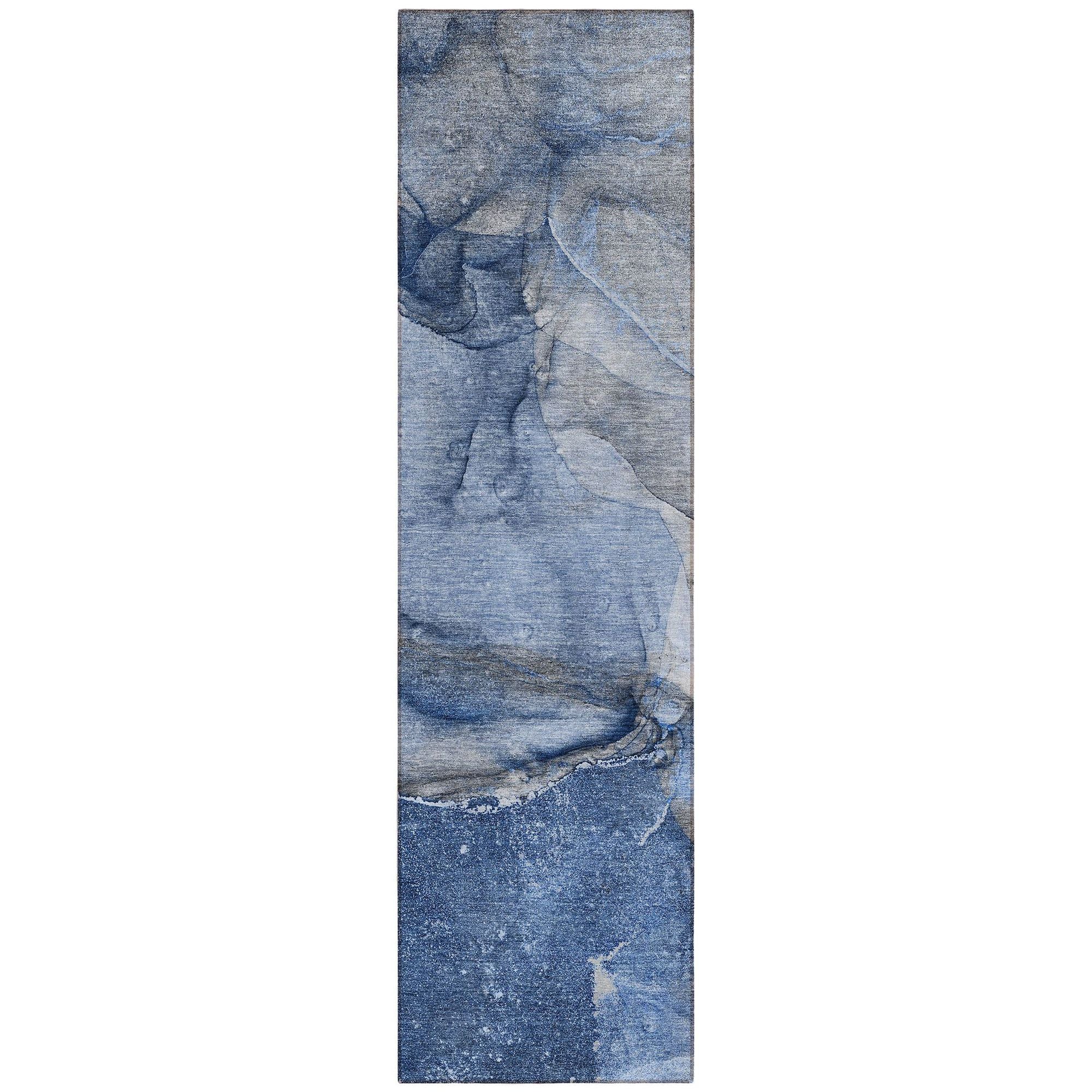 Machine Washable Navy Blue Rug - Indoor / Outdoor - Kids / Pet Friendly Watercolors Print Rug