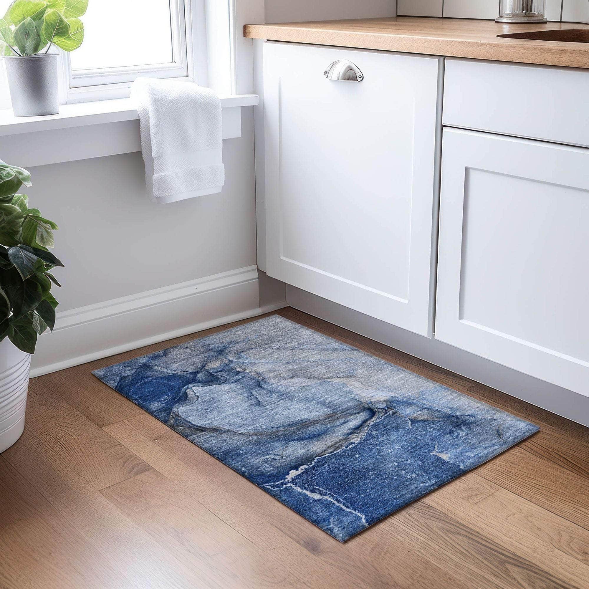Machine Made ACN524 Navy Blue Rugs 
