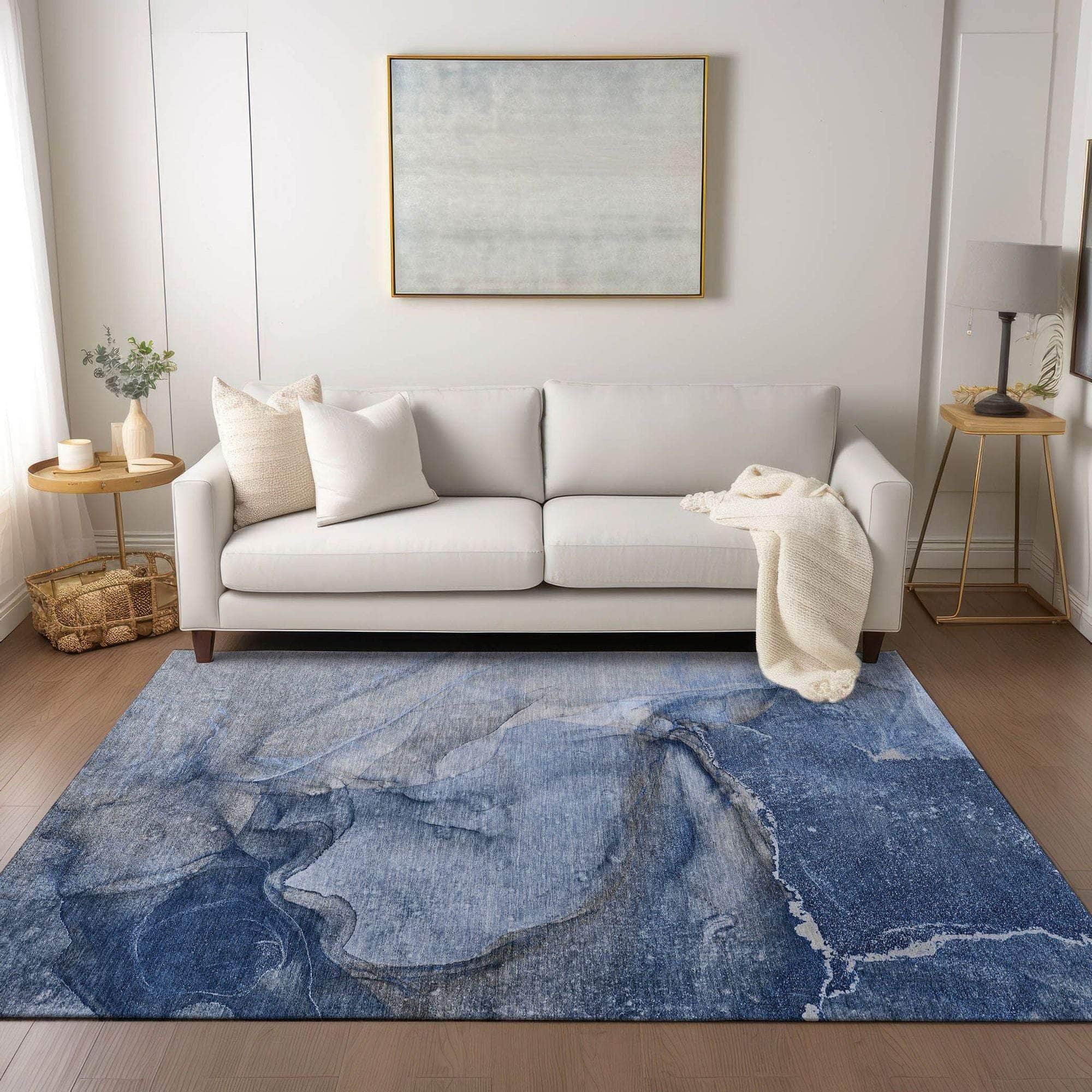 Machine Made ACN524 Navy Blue Rugs 