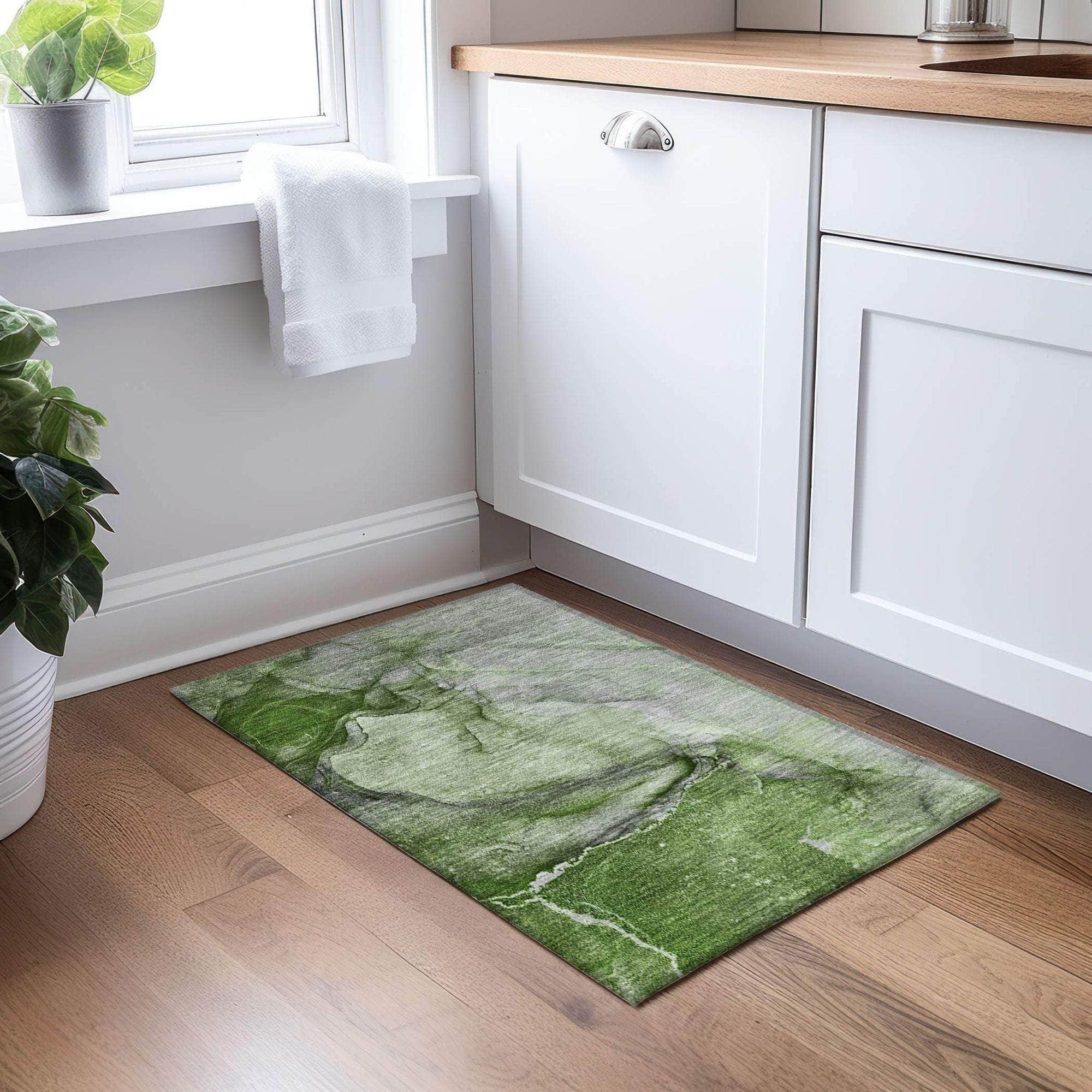 Machine Made ACN524 Olive Green Rugs 