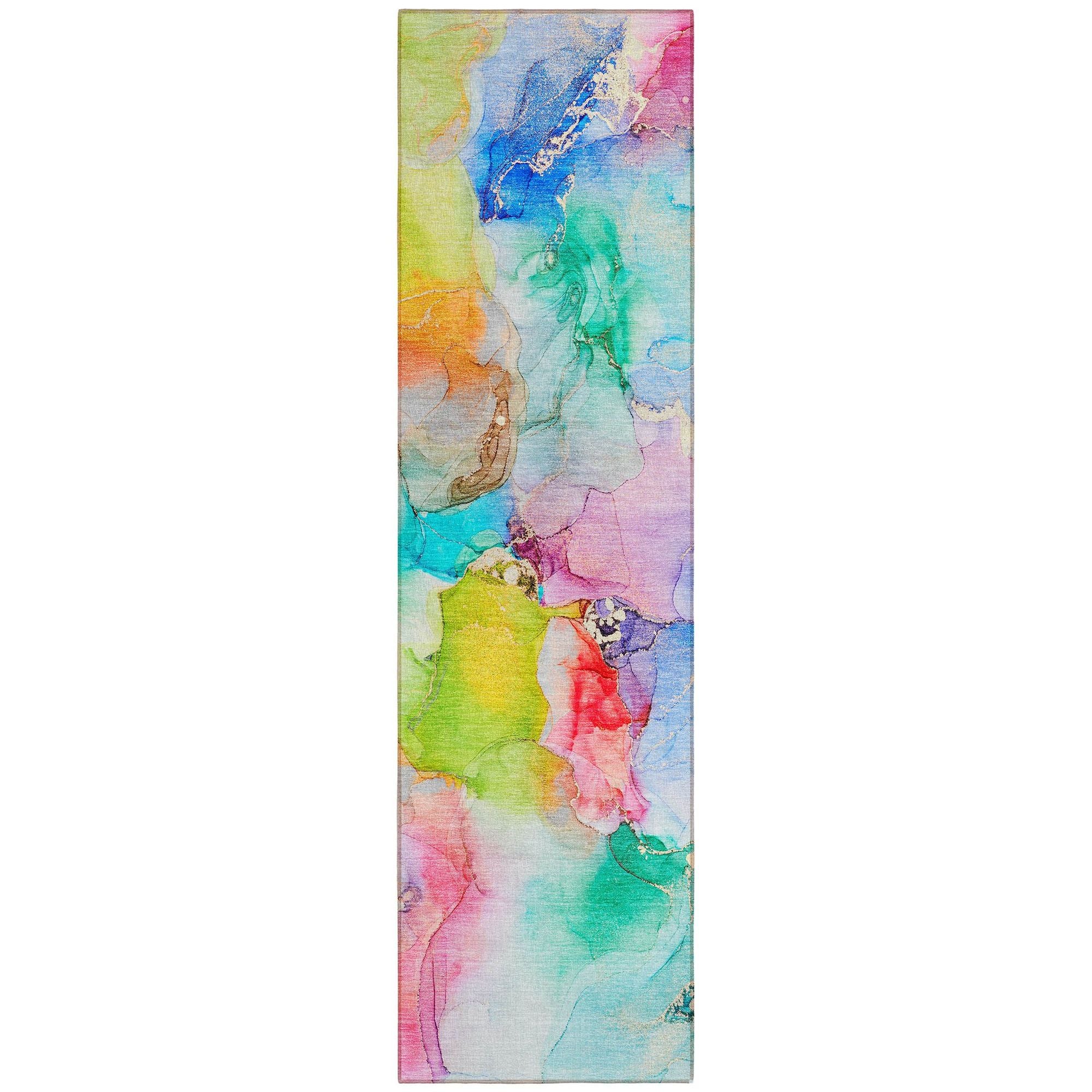 Machine Washable Blue Rug - Indoor / Outdoor - Kids / Pet Friendly Watercolors Print Rug