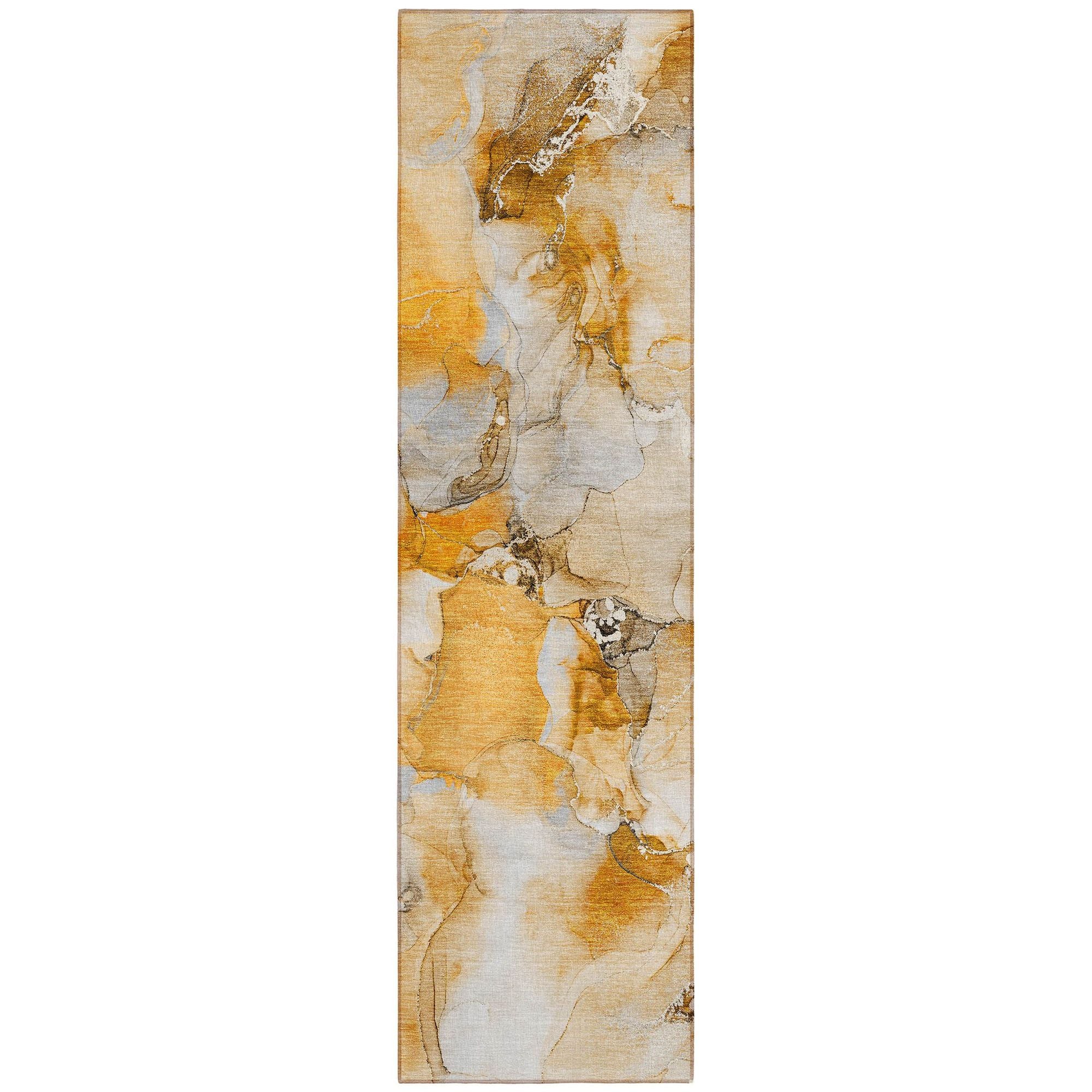 Machine Washable Orange Rug - Indoor / Outdoor - Kids / Pet Friendly Watercolors Print Rug