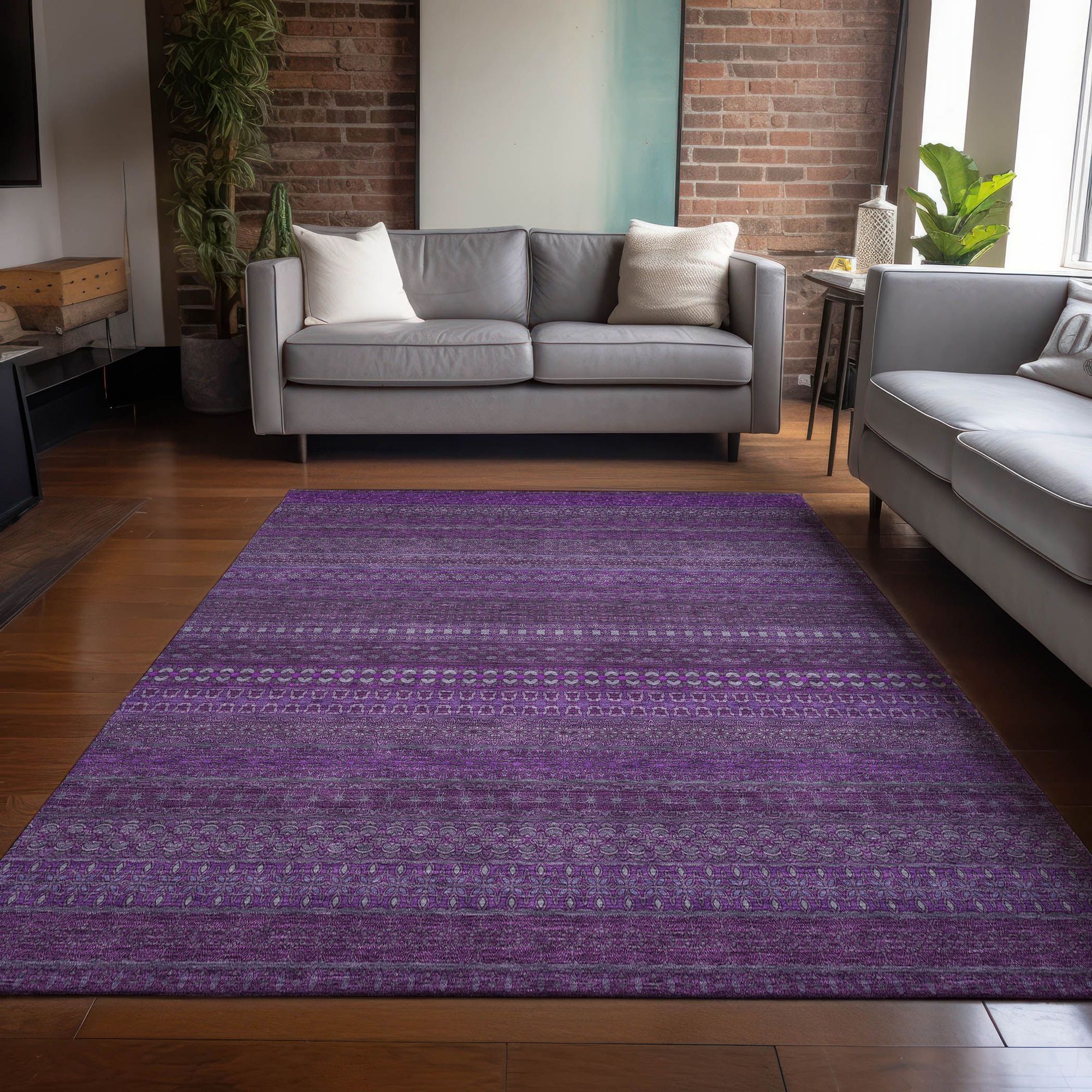 Machine Made ACN527 Eggplant Purple Rugs 