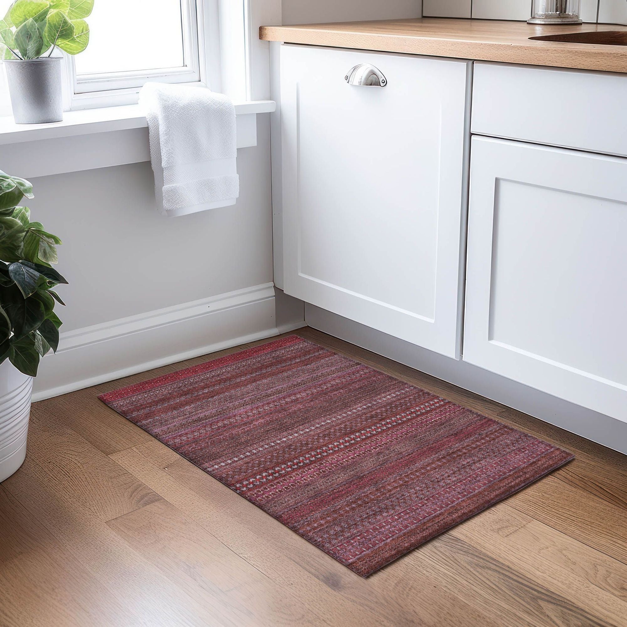 Machine Made ACN527 Merlot Red Rugs 