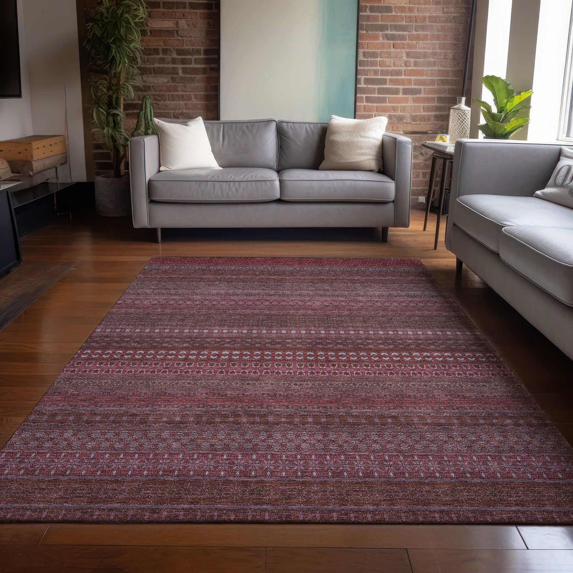 Machine Made ACN527 Merlot Red Rugs 