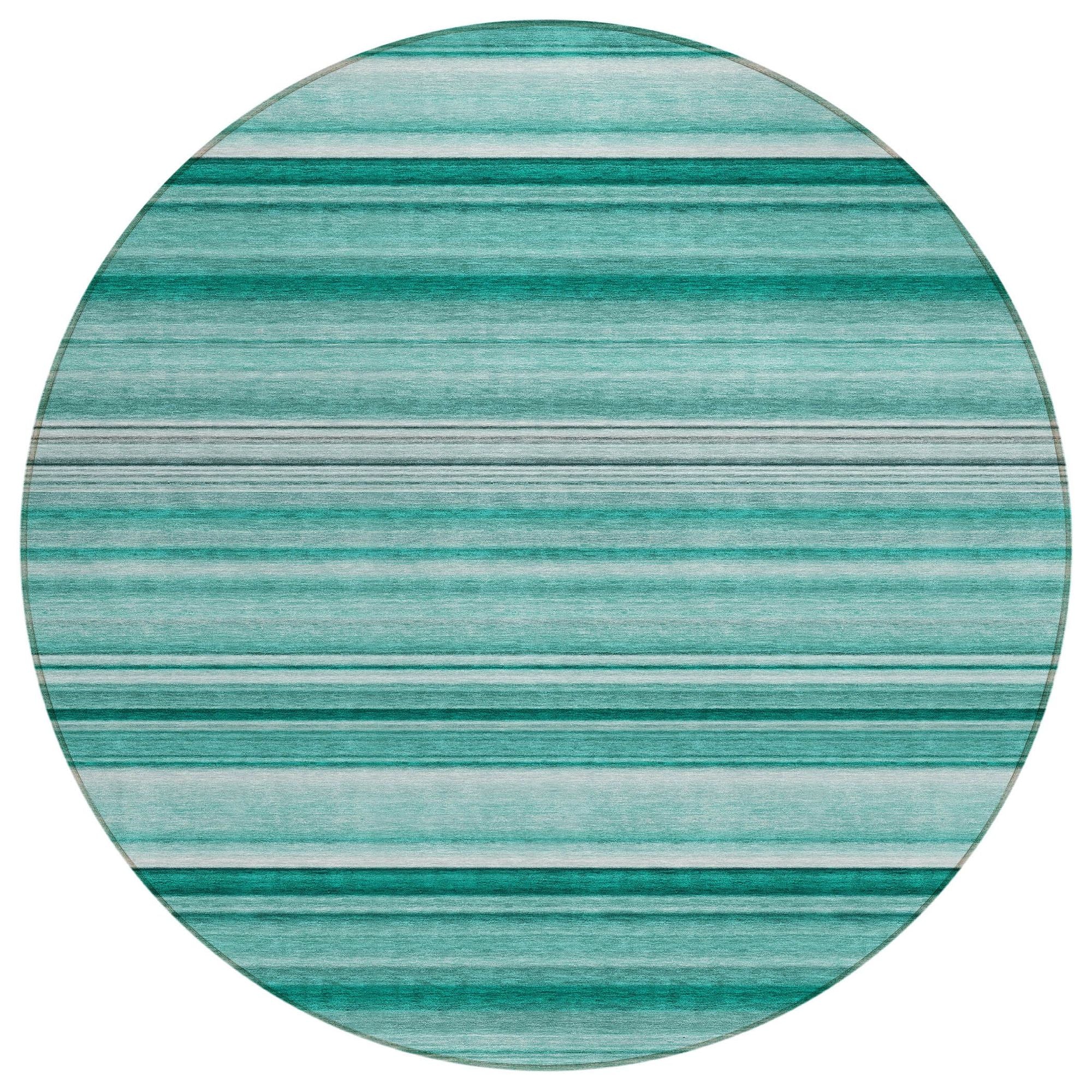 Machine Washable Aqua Teal Rug - Indoor / Outdoor - Kids / Pet Friendly Stripes Print Rug
