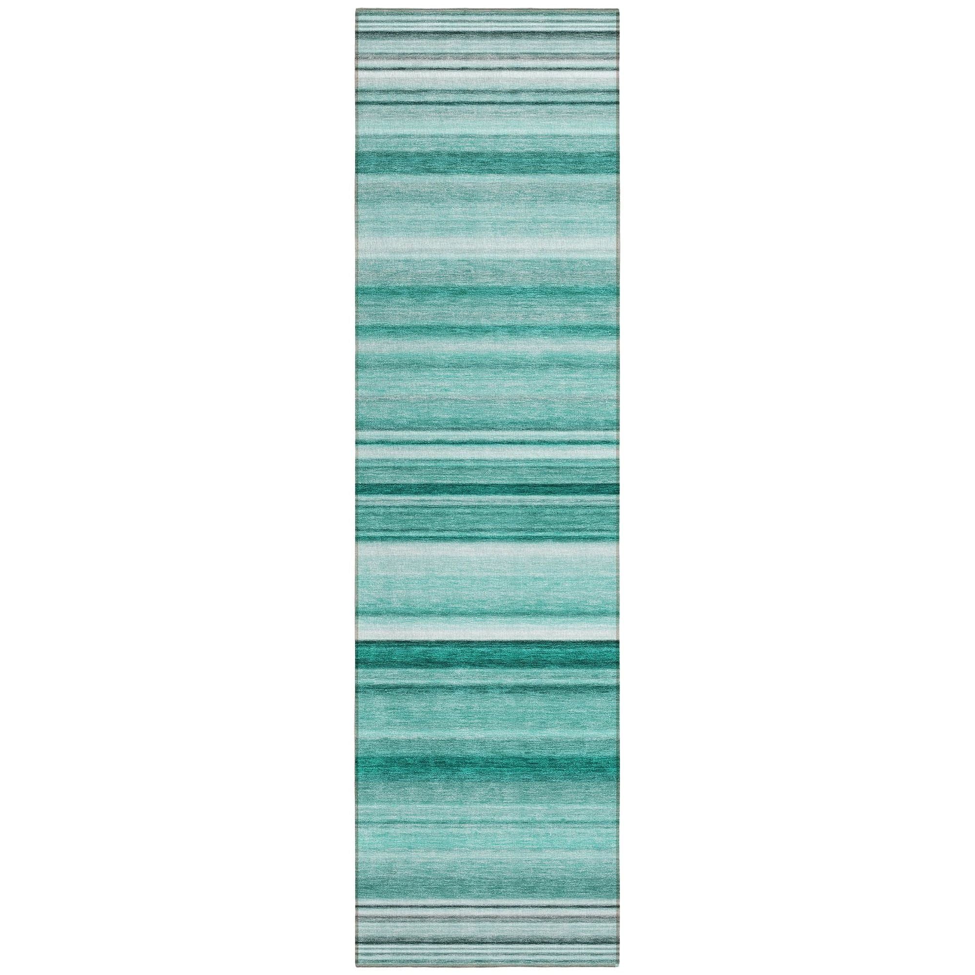 Machine Washable Aqua Teal Rug - Indoor / Outdoor - Kids / Pet Friendly Stripes Print Rug