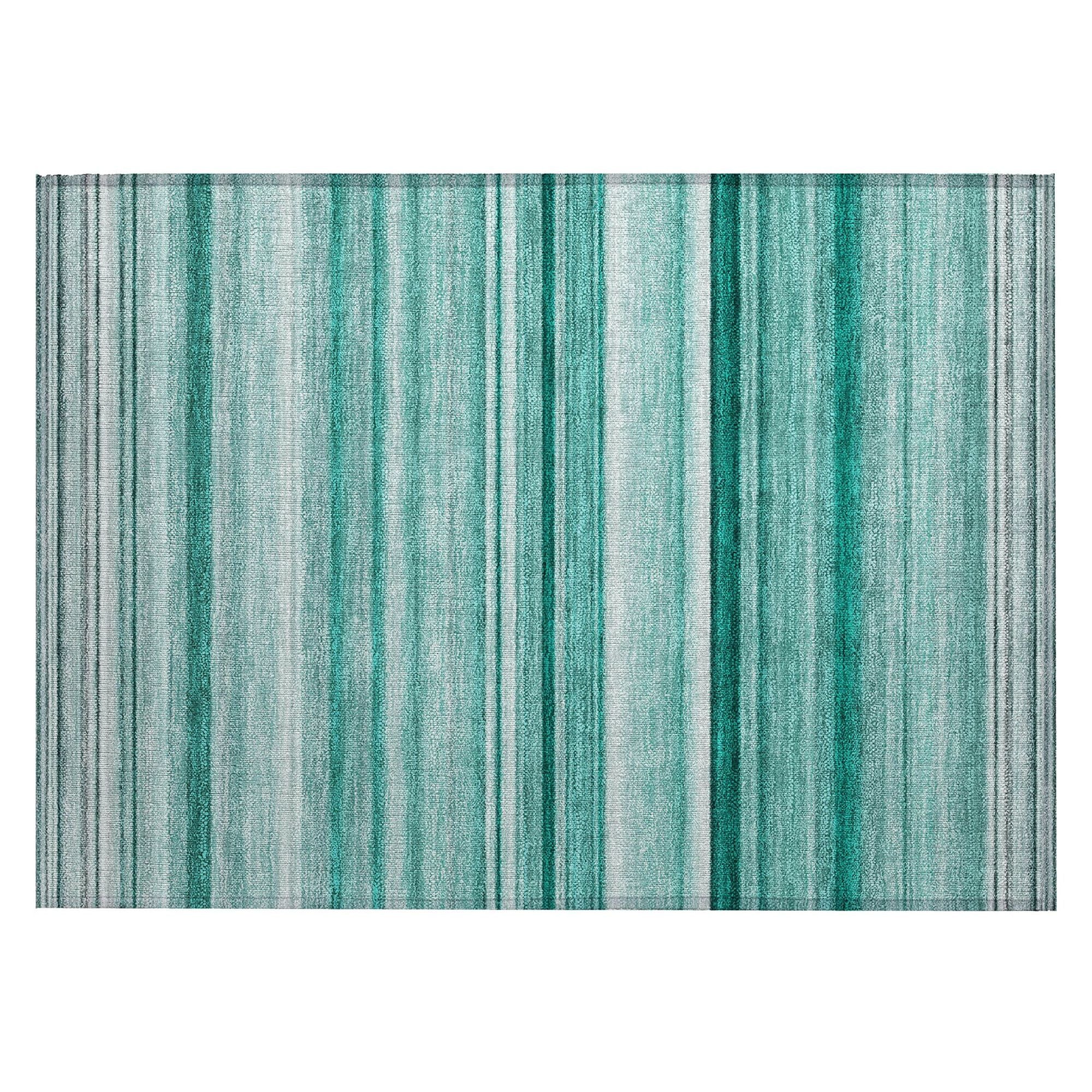 Machine Washable Aqua Teal Rug - Indoor / Outdoor - Kids / Pet Friendly Stripes Print Rug