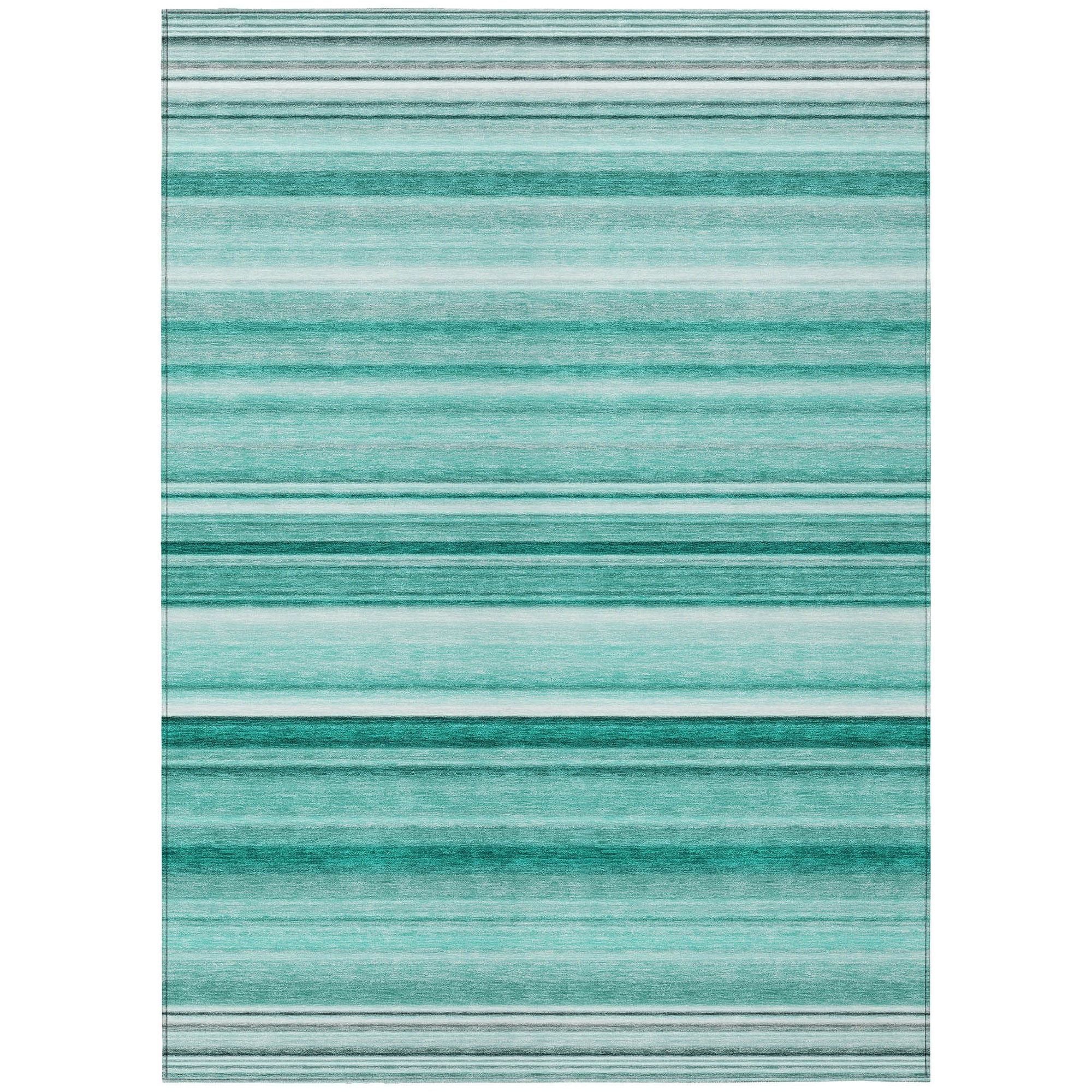 Machine Washable Aqua Teal Rug - Indoor / Outdoor - Kids / Pet Friendly Stripes Print Rug