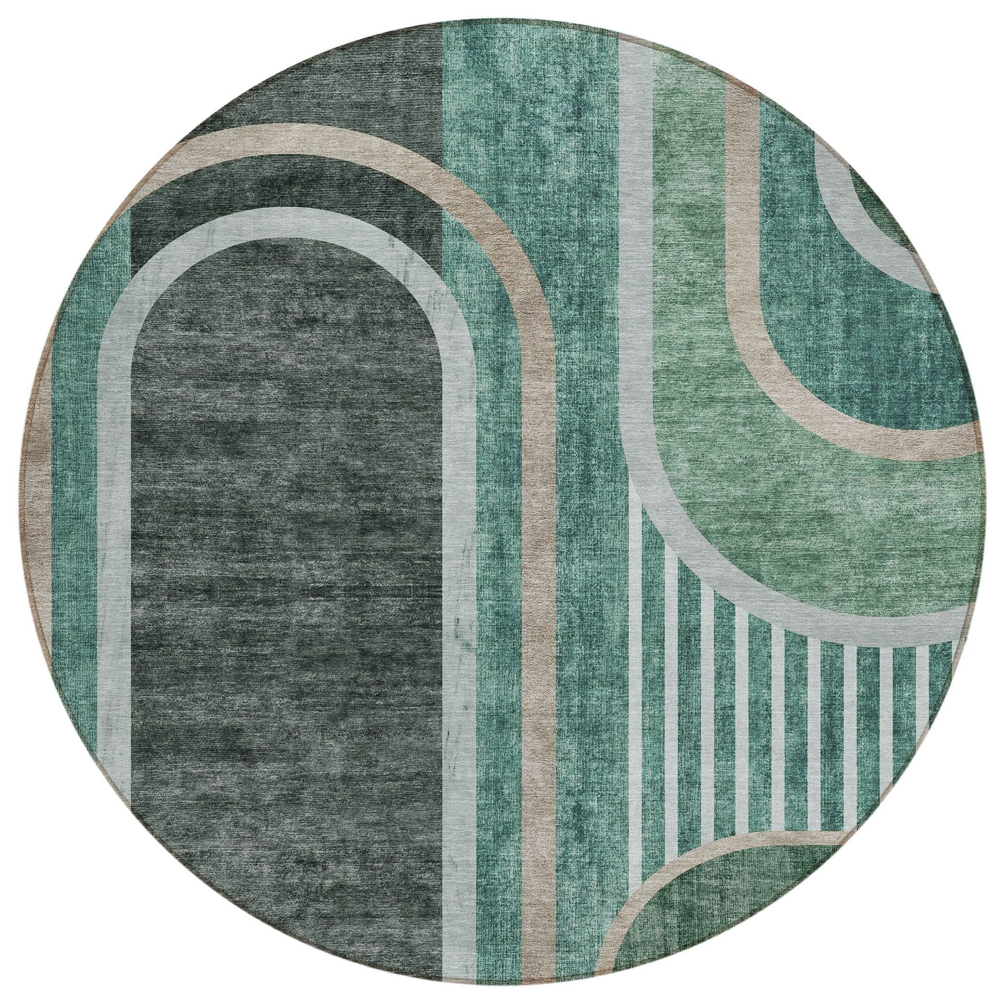 Machine Washable Emerald Green Rug - Indoor / Outdoor - Kids / Pet Friendly Art Deco Print Rug