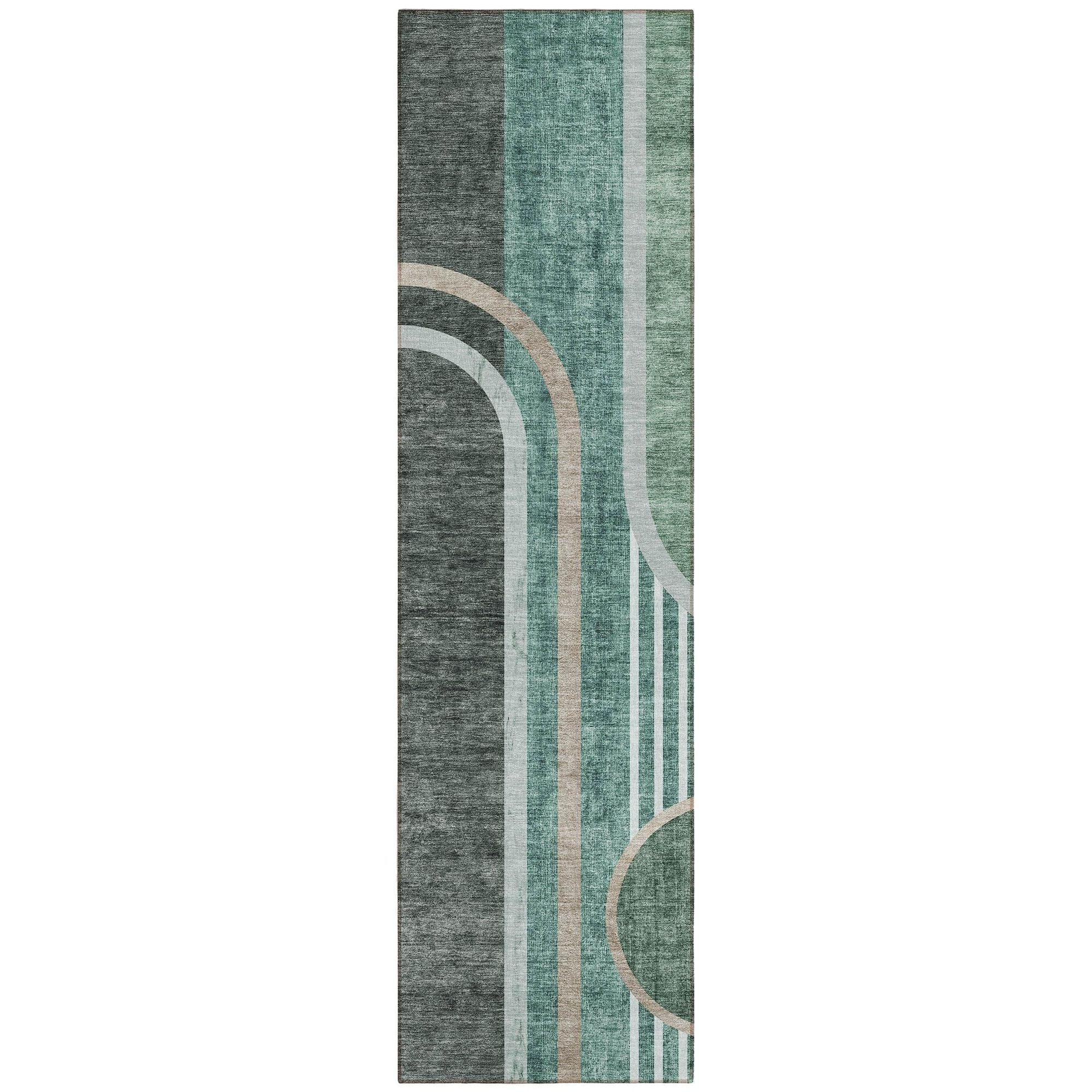 Machine Washable Emerald Green Rug - Indoor / Outdoor - Kids / Pet Friendly Art Deco Print Rug