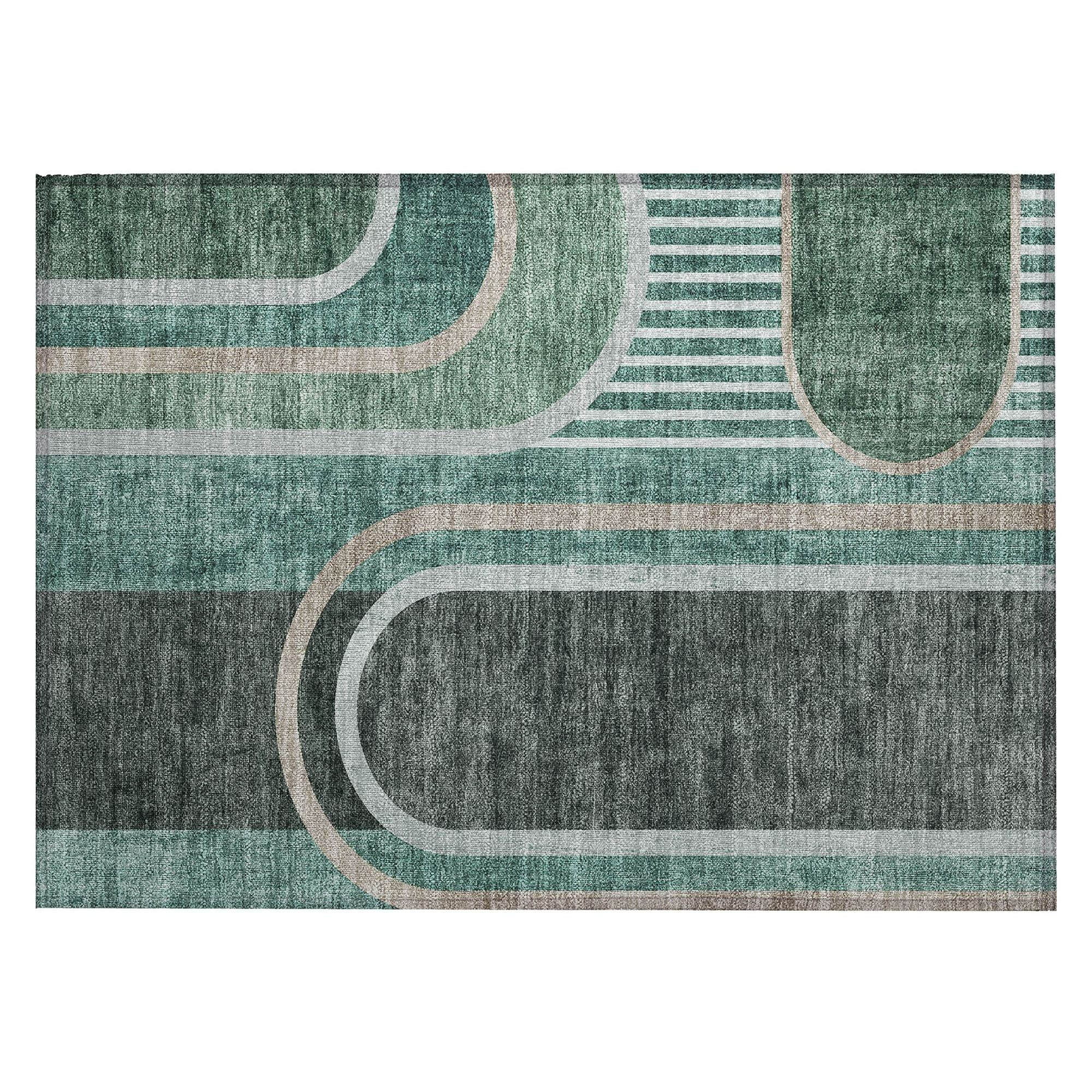 Machine Washable Emerald Green Rug - Indoor / Outdoor - Kids / Pet Friendly Art Deco Print Rug