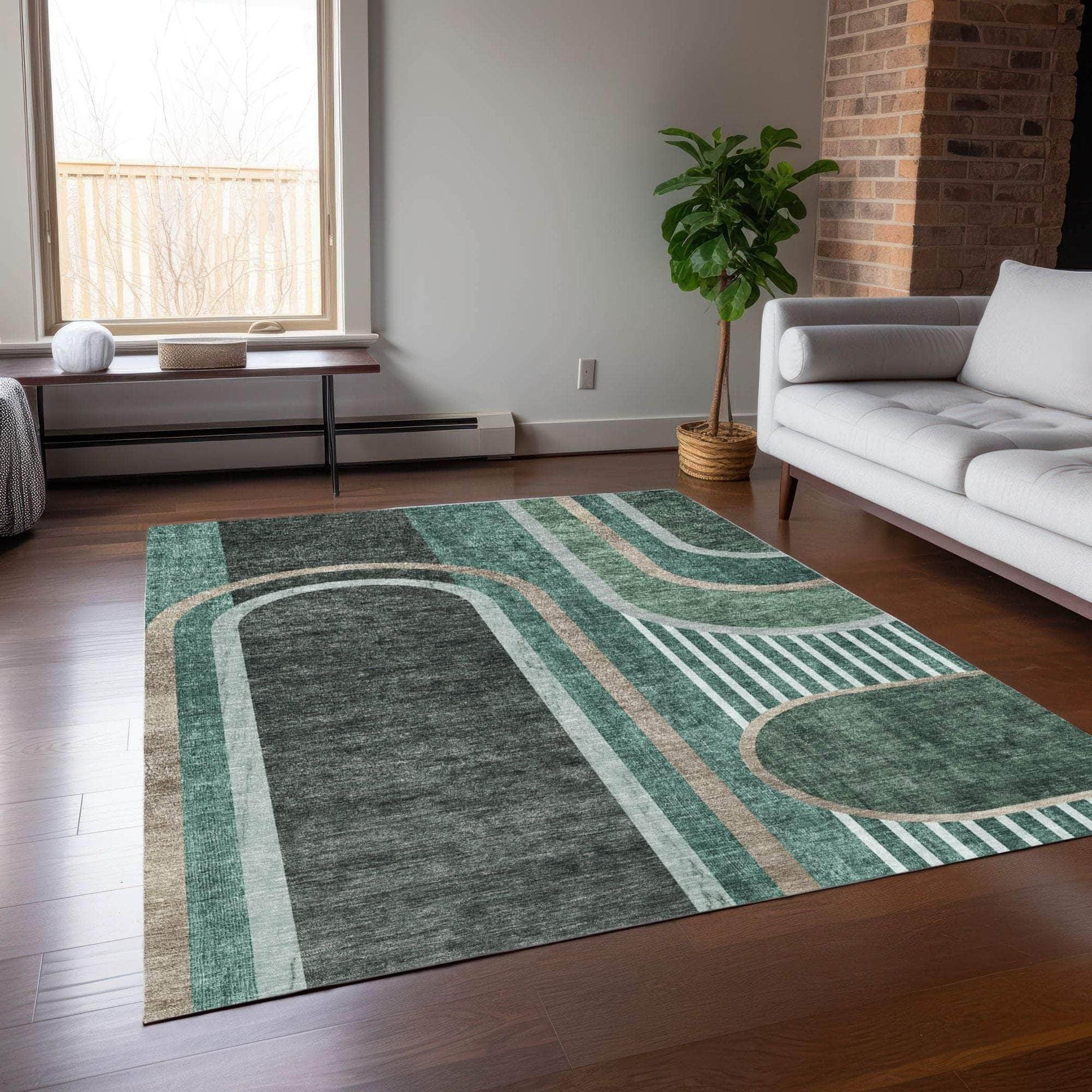 Machine Made ACN532 Emerald Green Rugs 