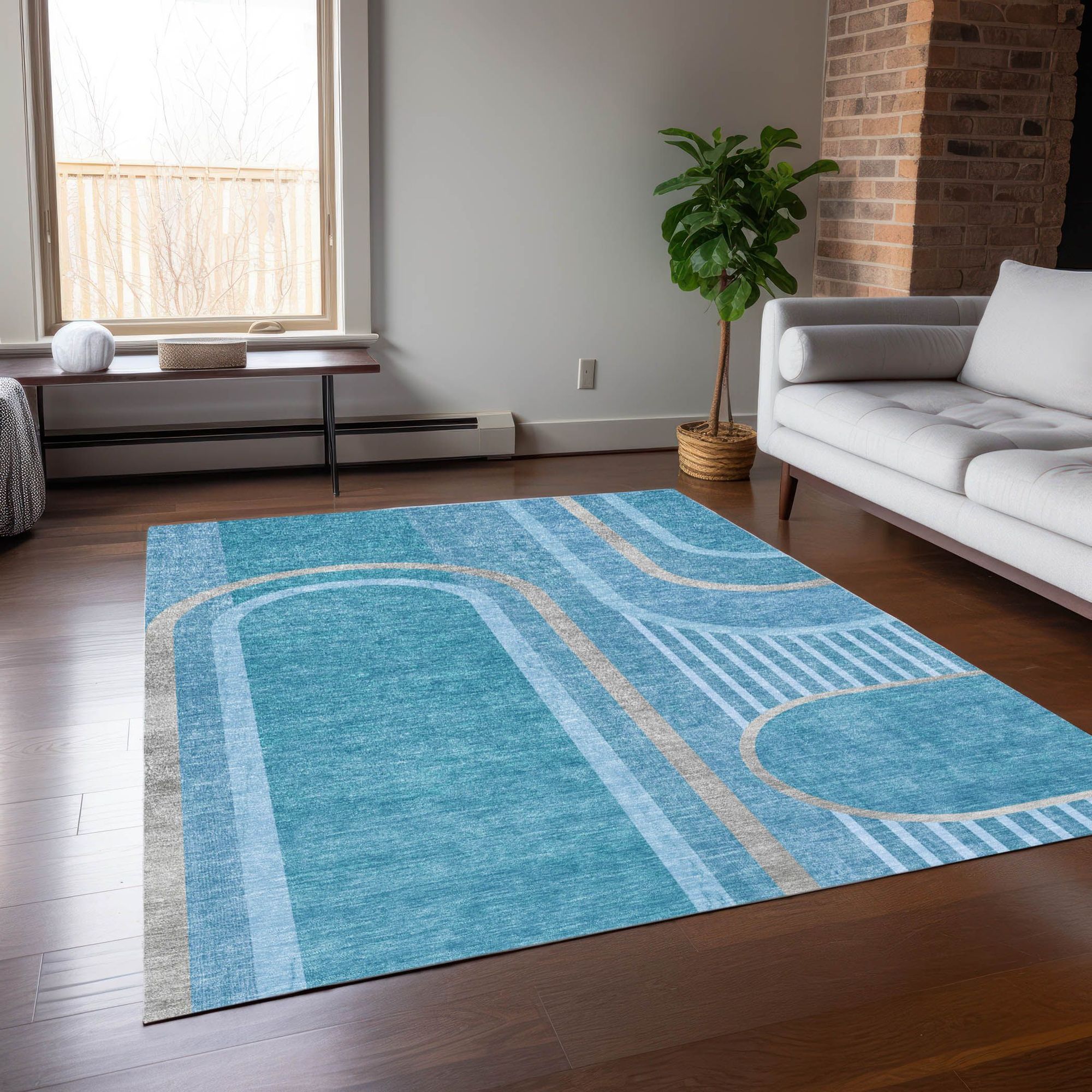 Machine Made ACN532 Teal  Rugs 