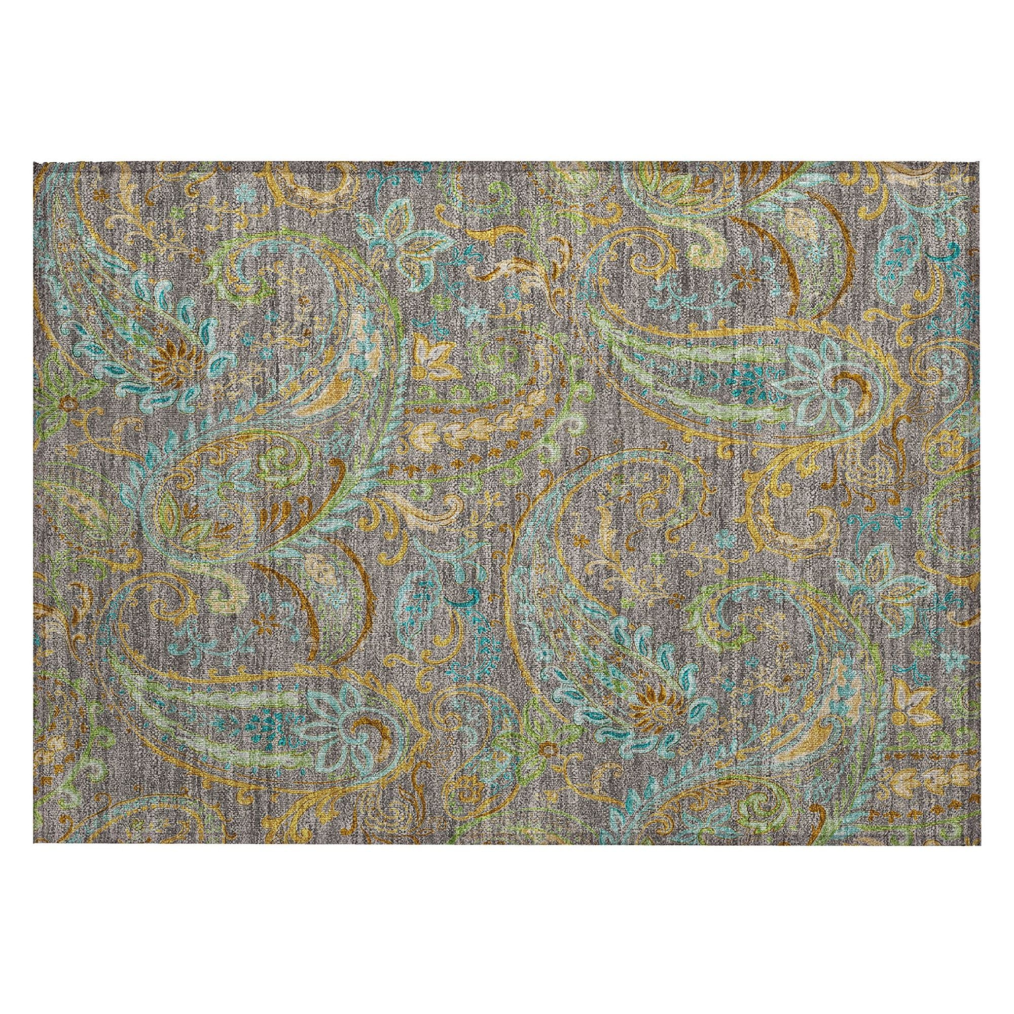 Machine Washable Taupe Brown Rug - Indoor / Outdoor - Kids / Pet Friendly Paisley Print Rug
