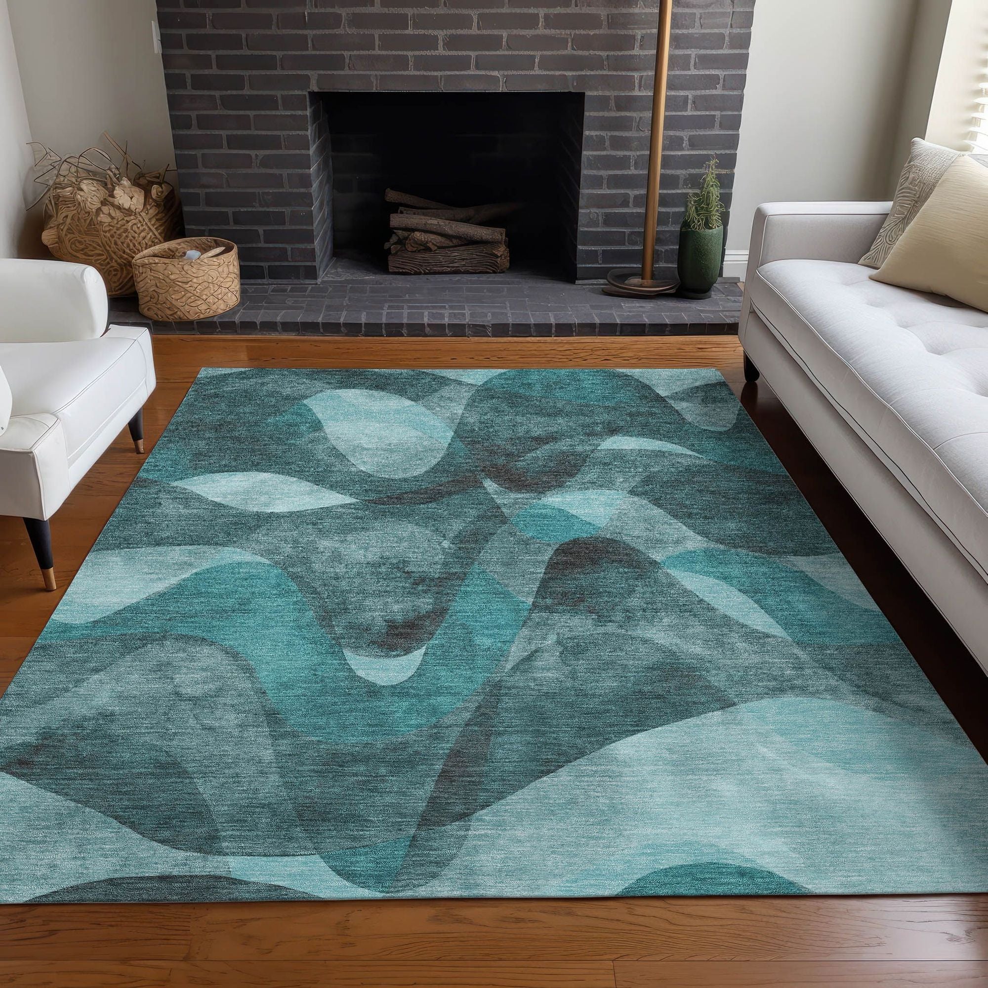 Machine Made ACN536 Teal  Rugs 