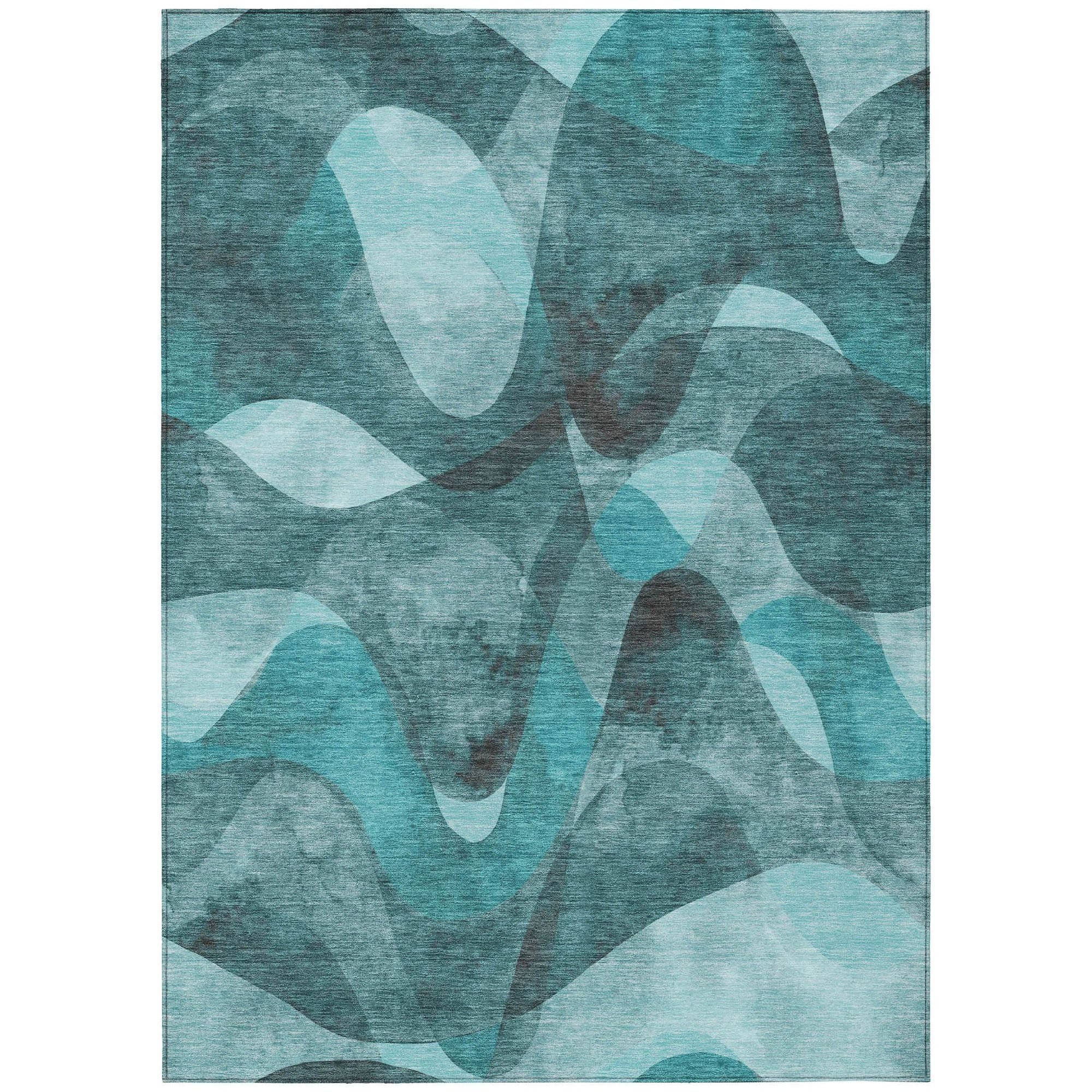 Machine Washable Teal Rug - Indoor / Outdoor - Kids / Pet Friendly Abstract Print Rug