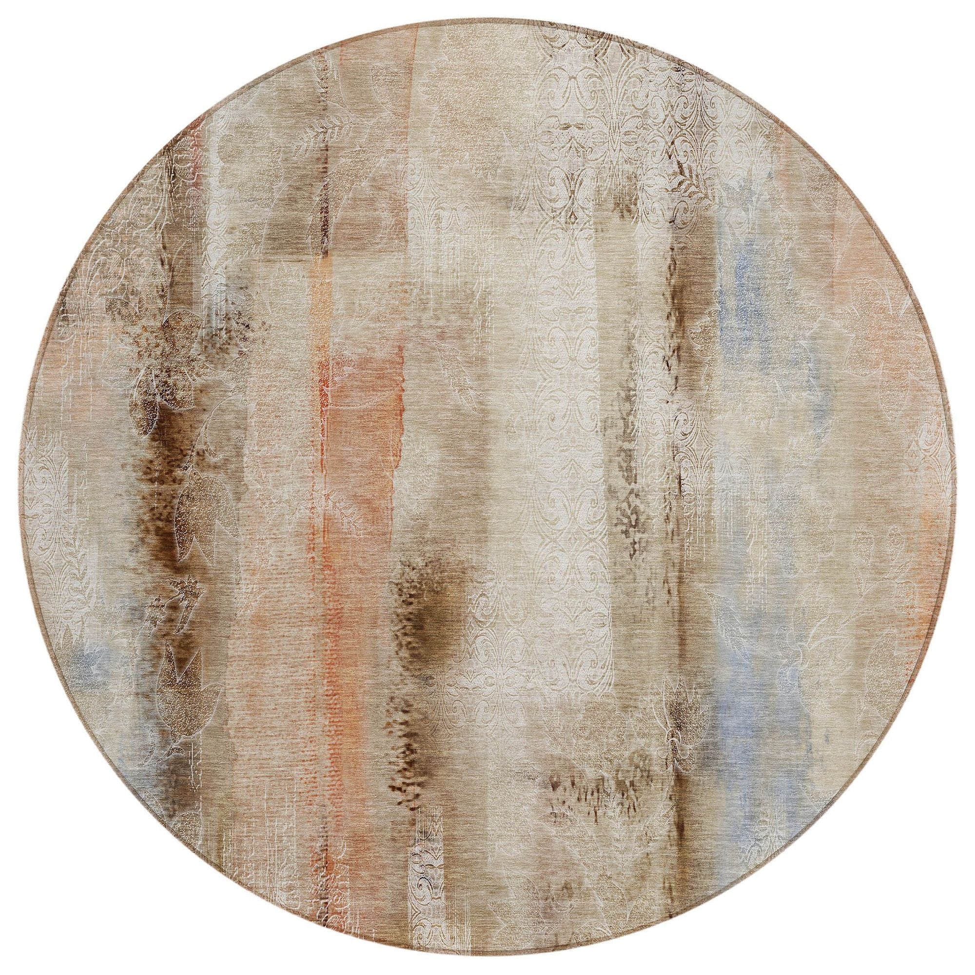 Machine Washable Beige Brown Rug - Indoor / Outdoor - Kids / Pet Friendly Casual Print Rug