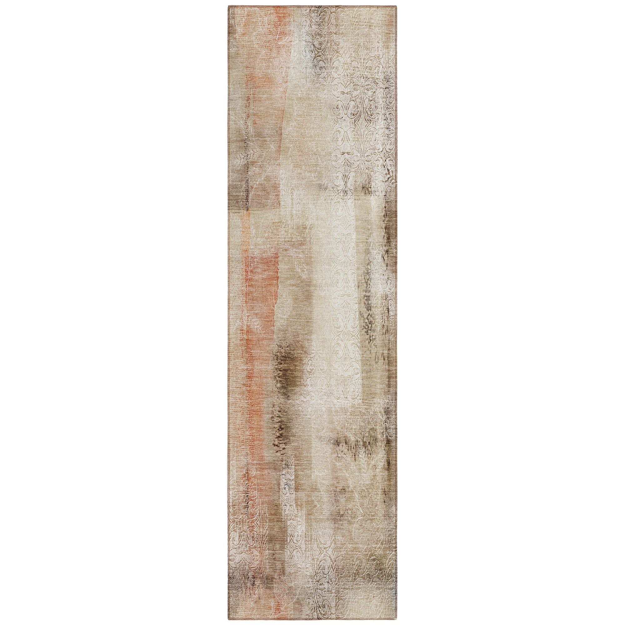 Machine Washable Beige Brown Rug - Indoor / Outdoor - Kids / Pet Friendly Casual Print Rug