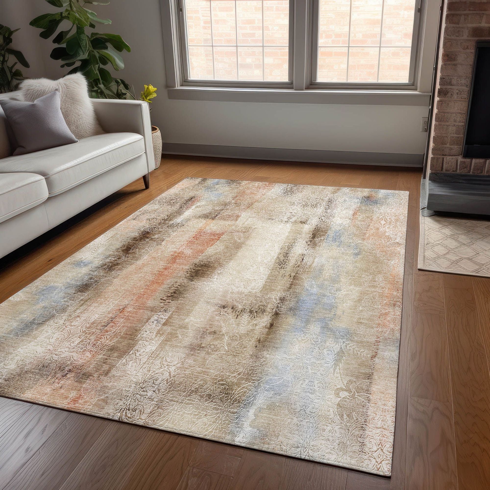 Machine Made ACN537 Beige Brown Rugs 