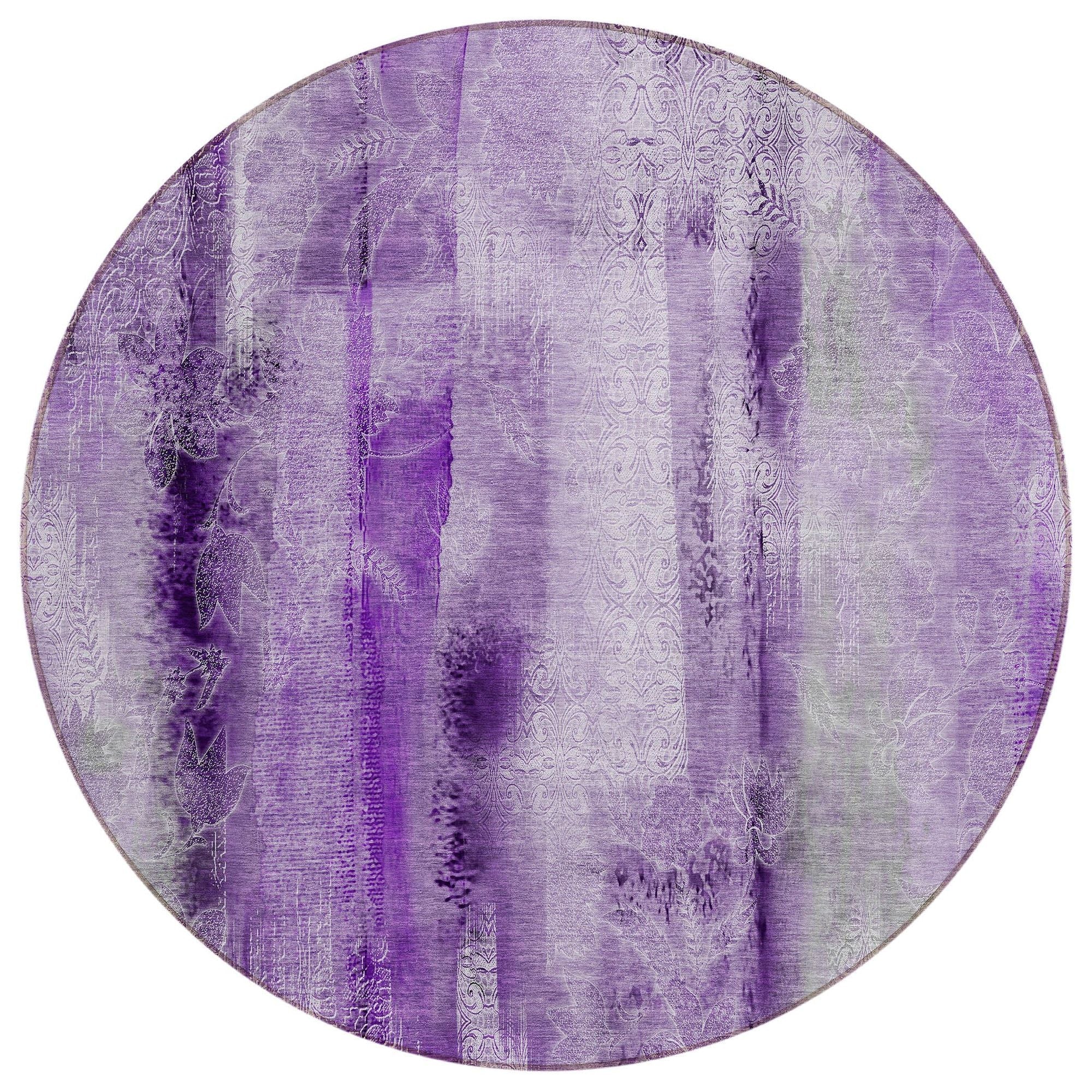 Machine Washable Purple Rug - Indoor / Outdoor - Kids / Pet Friendly Casual Print Rug