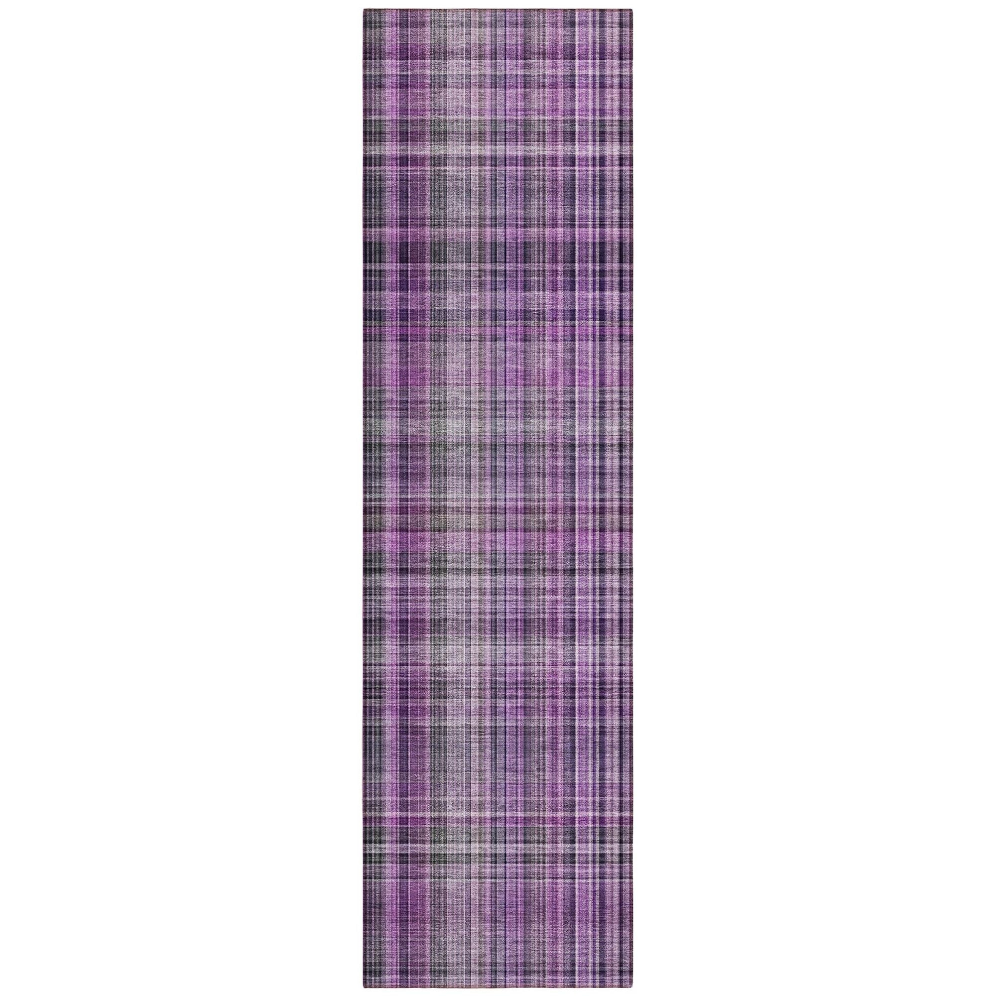 Machine Washable Purple Rug - Indoor / Outdoor - Kids / Pet Friendly Plaid Print Rug
