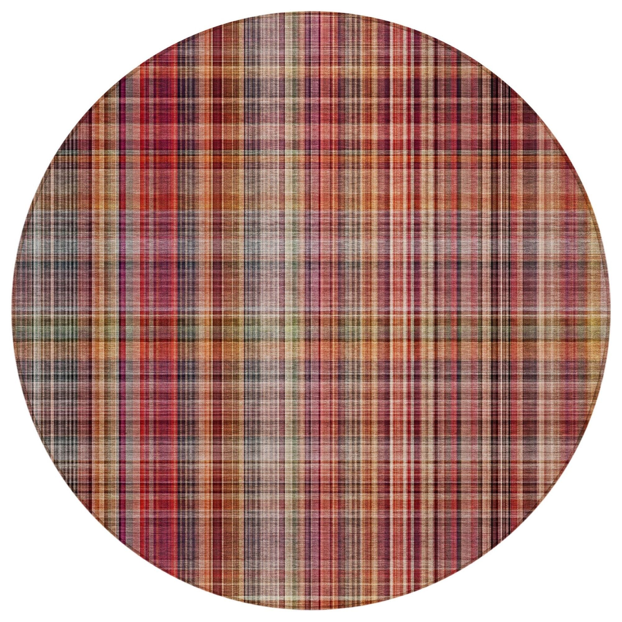 Machine Washable Red Rug - Indoor / Outdoor - Kids / Pet Friendly Plaid Print Rug