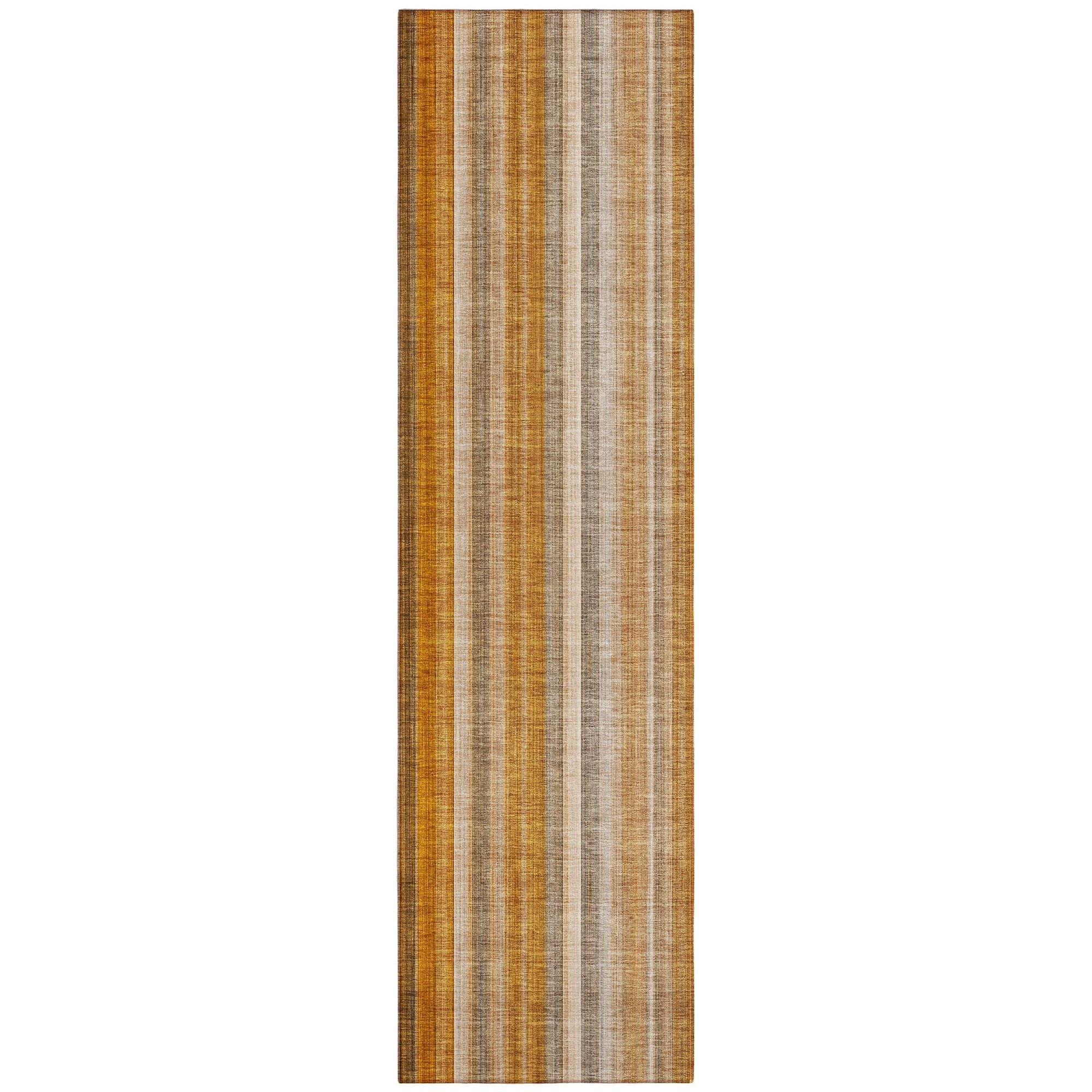 Machine Washable Paprika Orange Rug - Indoor / Outdoor - Kids / Pet Friendly Stripes Print Rug