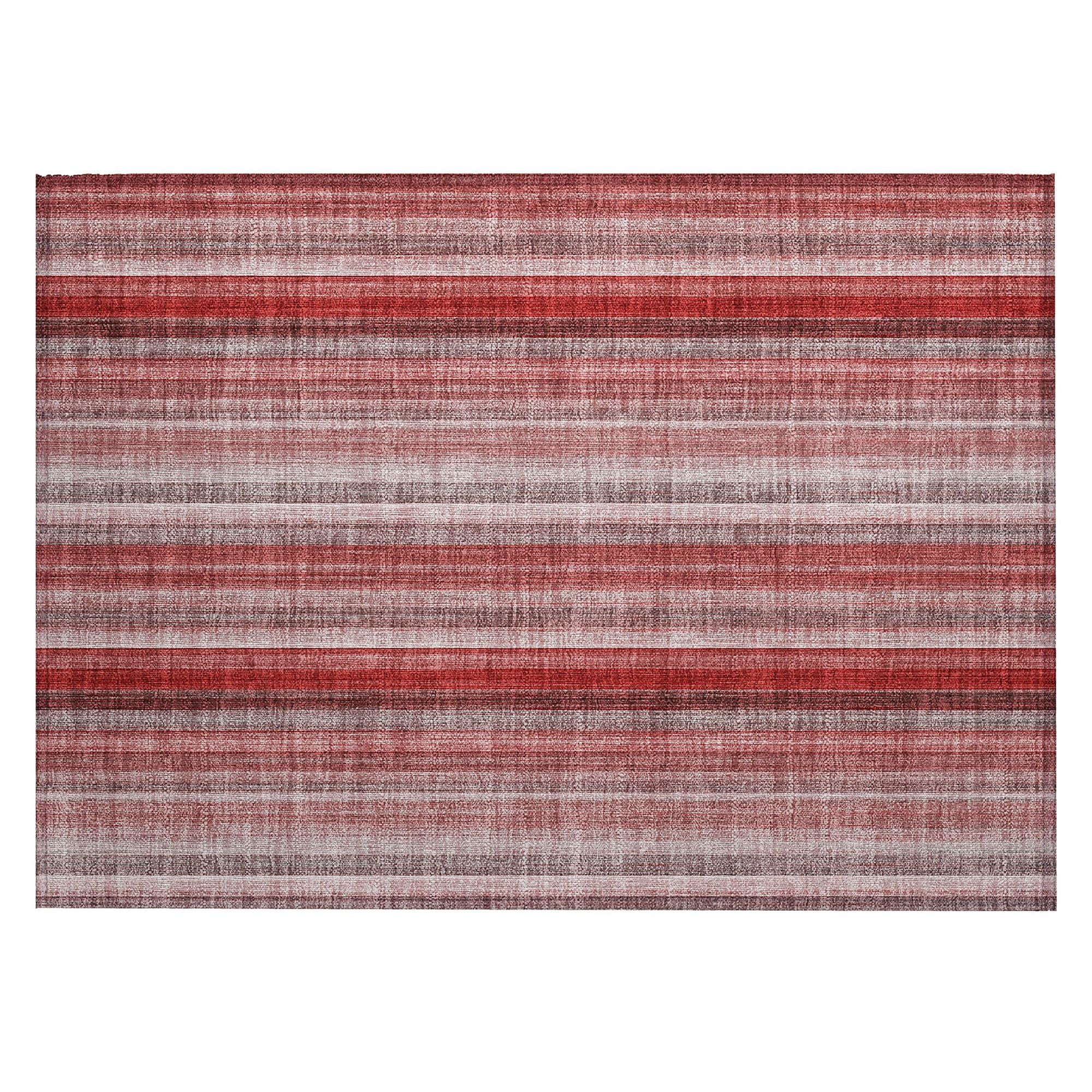Machine Washable Red Rug - Indoor / Outdoor - Kids / Pet Friendly Stripes Print Rug