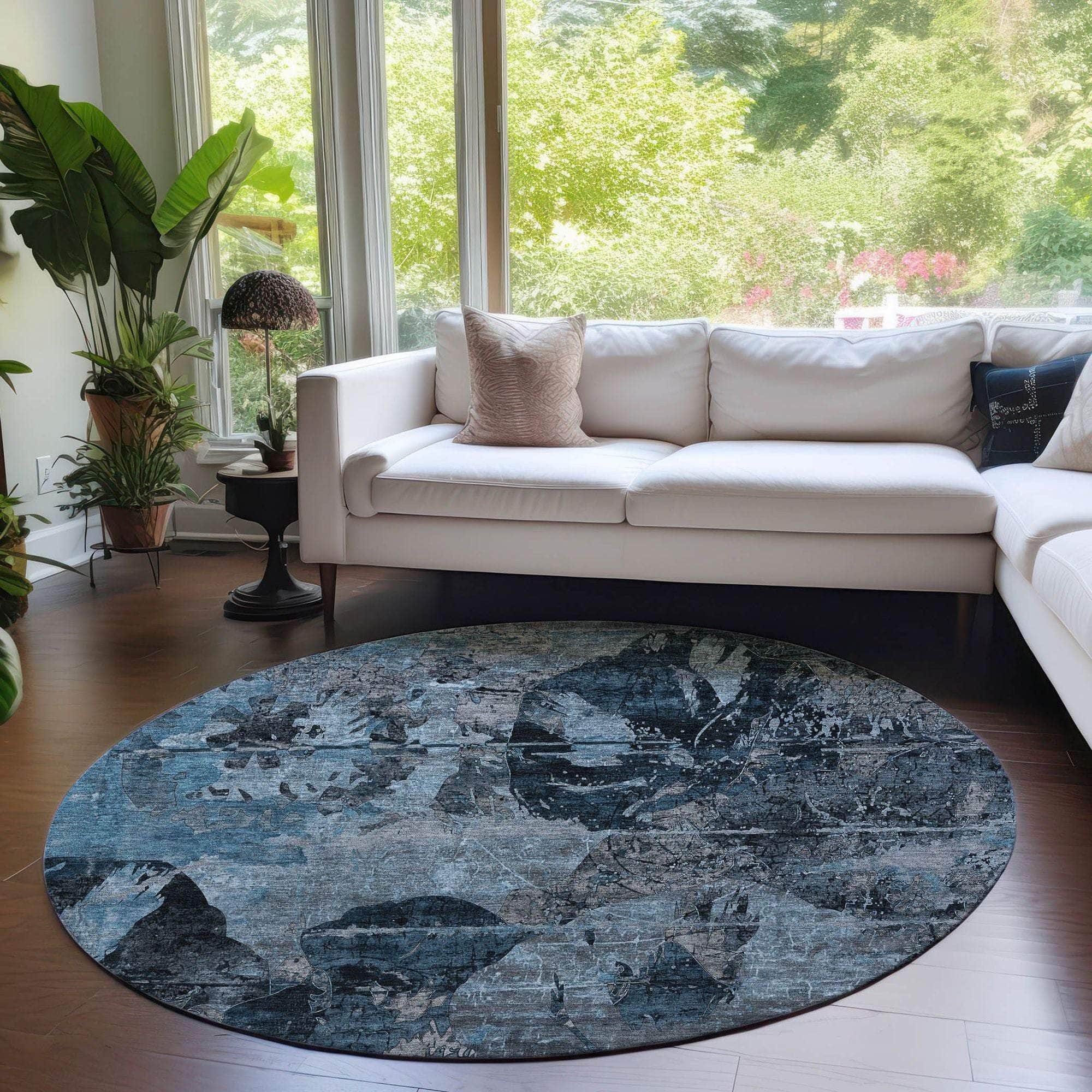 Machine Made ACN555 Denim Blue Rugs 