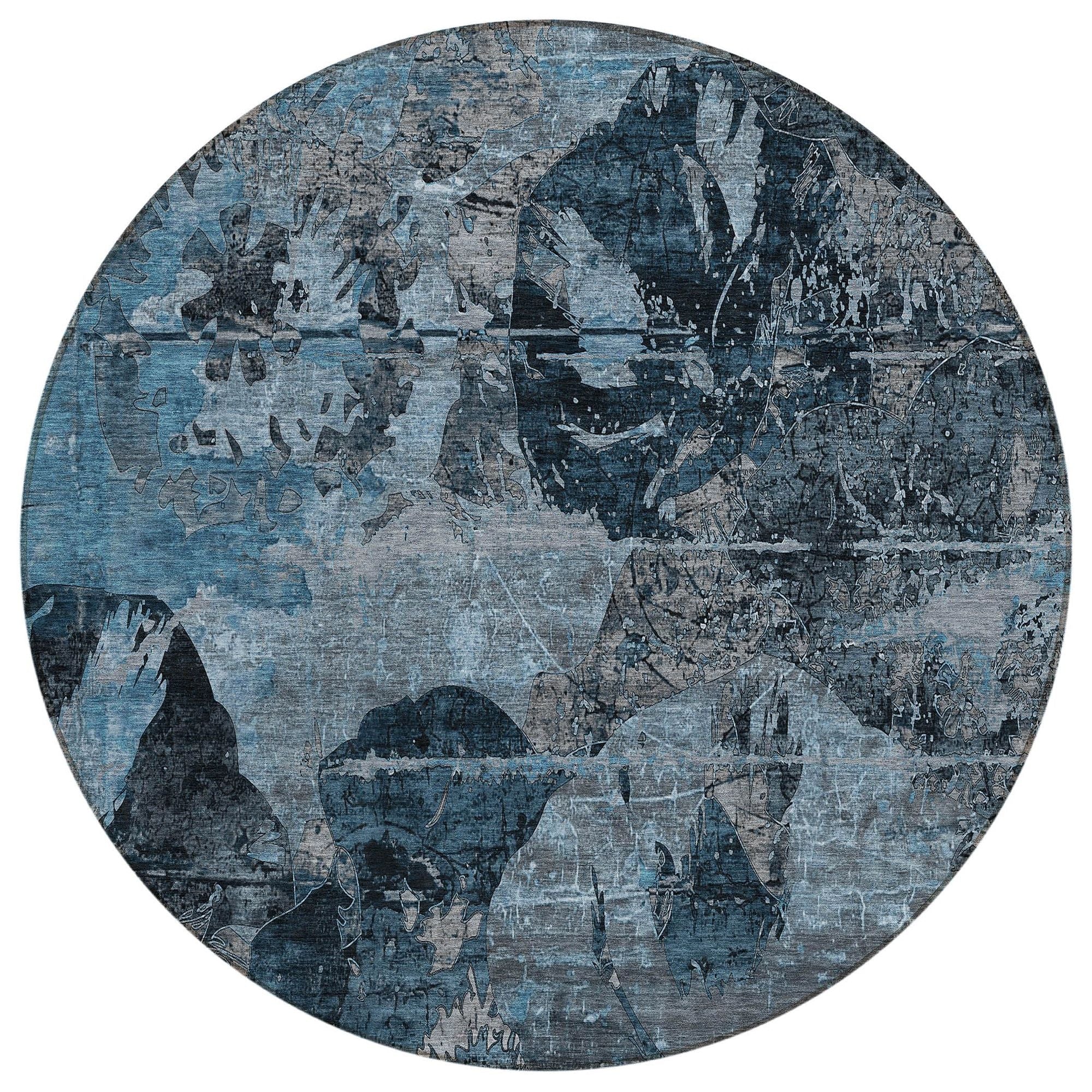 Machine Washable Denim Blue Rug - Indoor / Outdoor - Kids / Pet Friendly Organic Print Rug