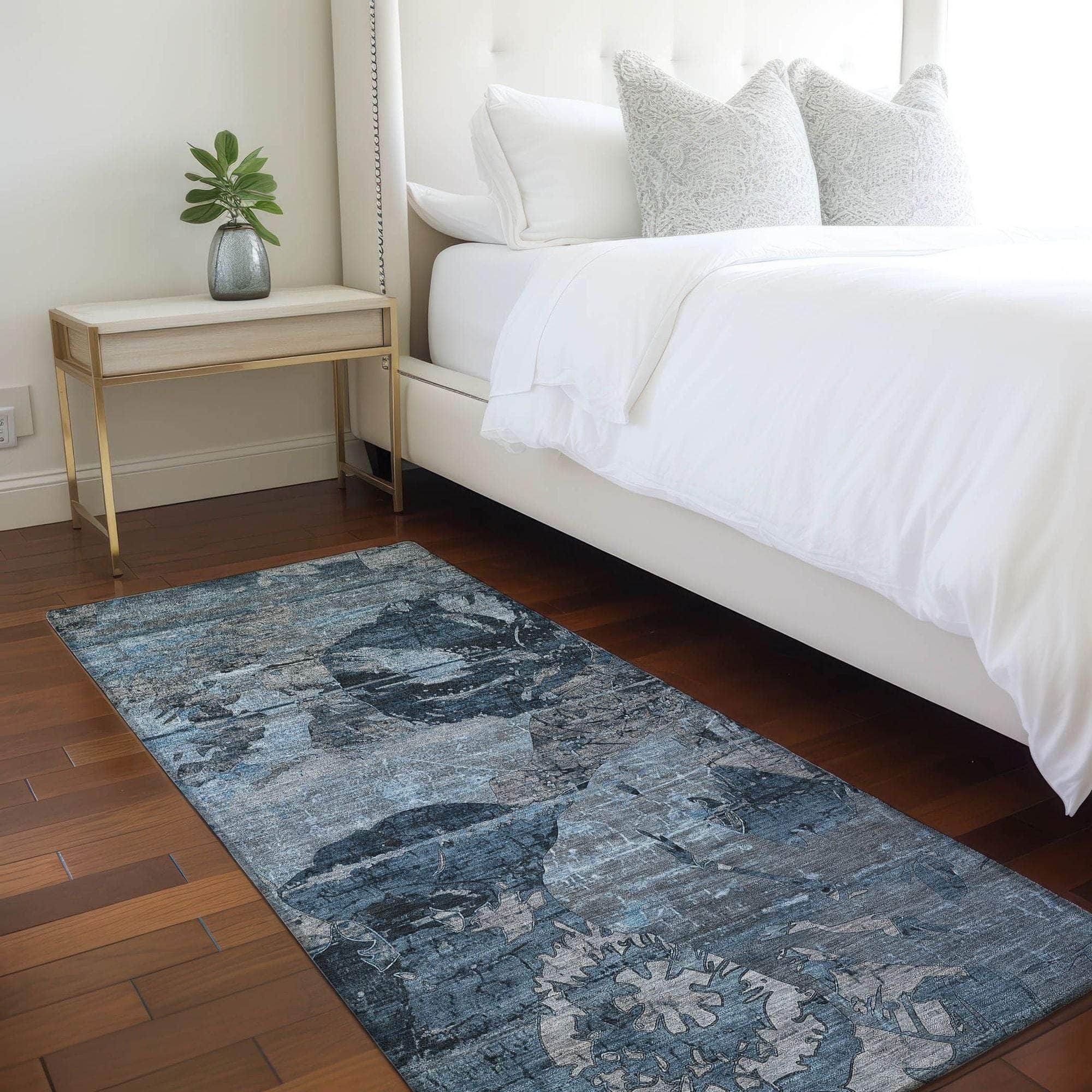 Machine Made ACN555 Denim Blue Rugs 