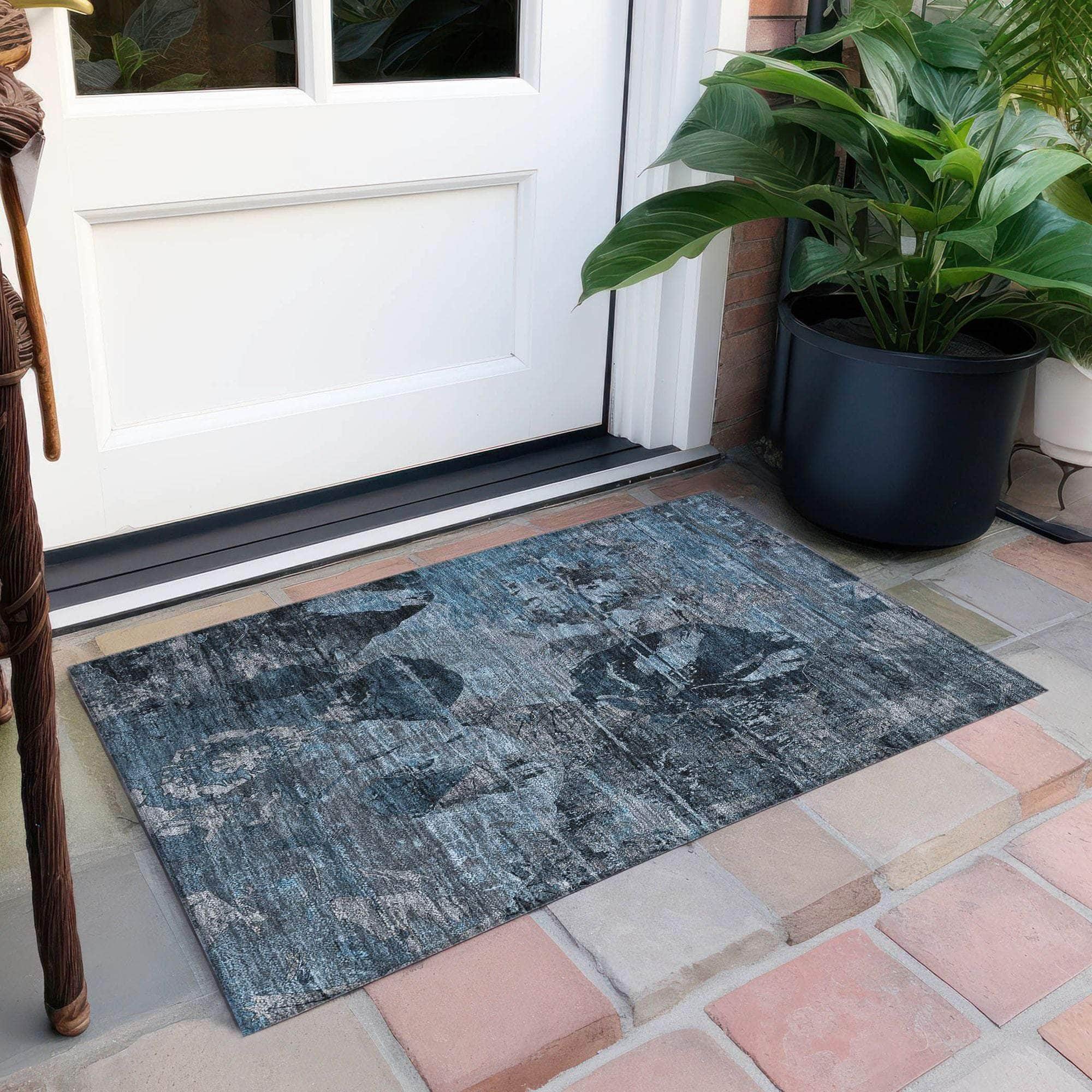 Machine Made ACN555 Denim Blue Rugs 