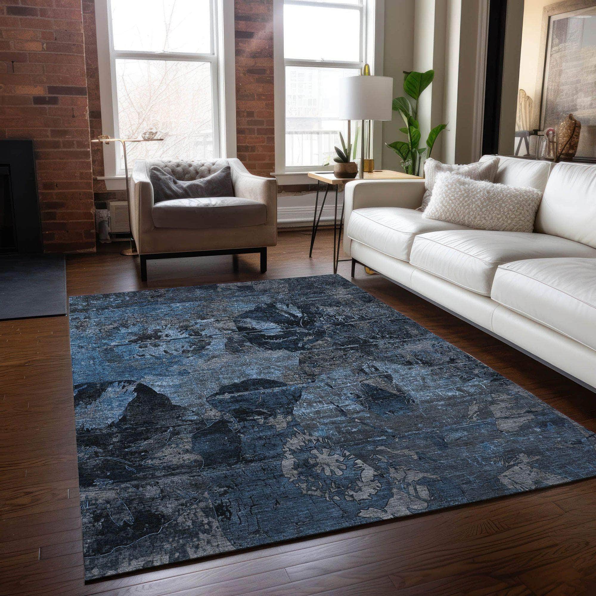 Machine Made ACN555 Denim Blue Rugs 