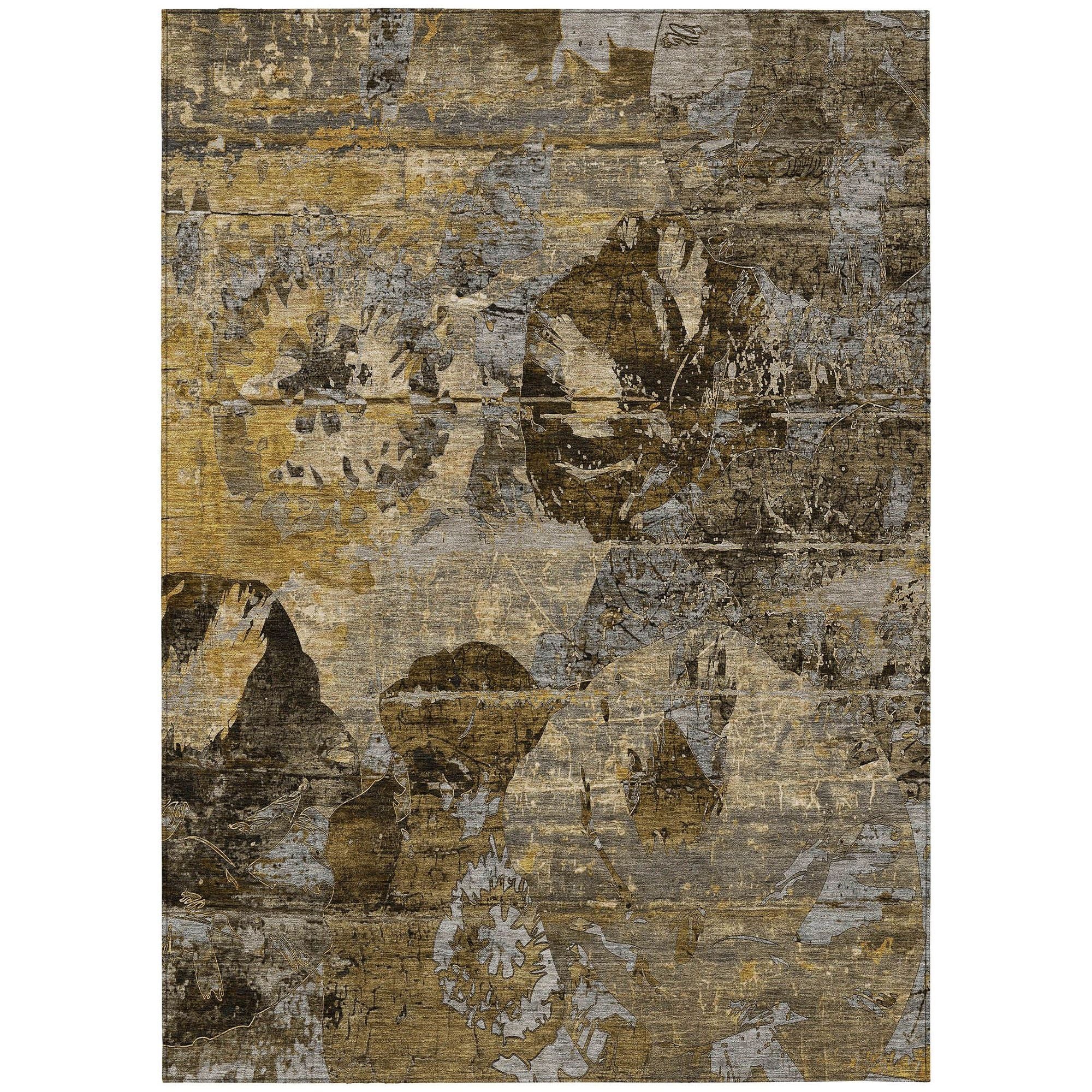 Machine Washable Mocha Brown Rug - Indoor / Outdoor - Kids / Pet Friendly Organic Print Rug