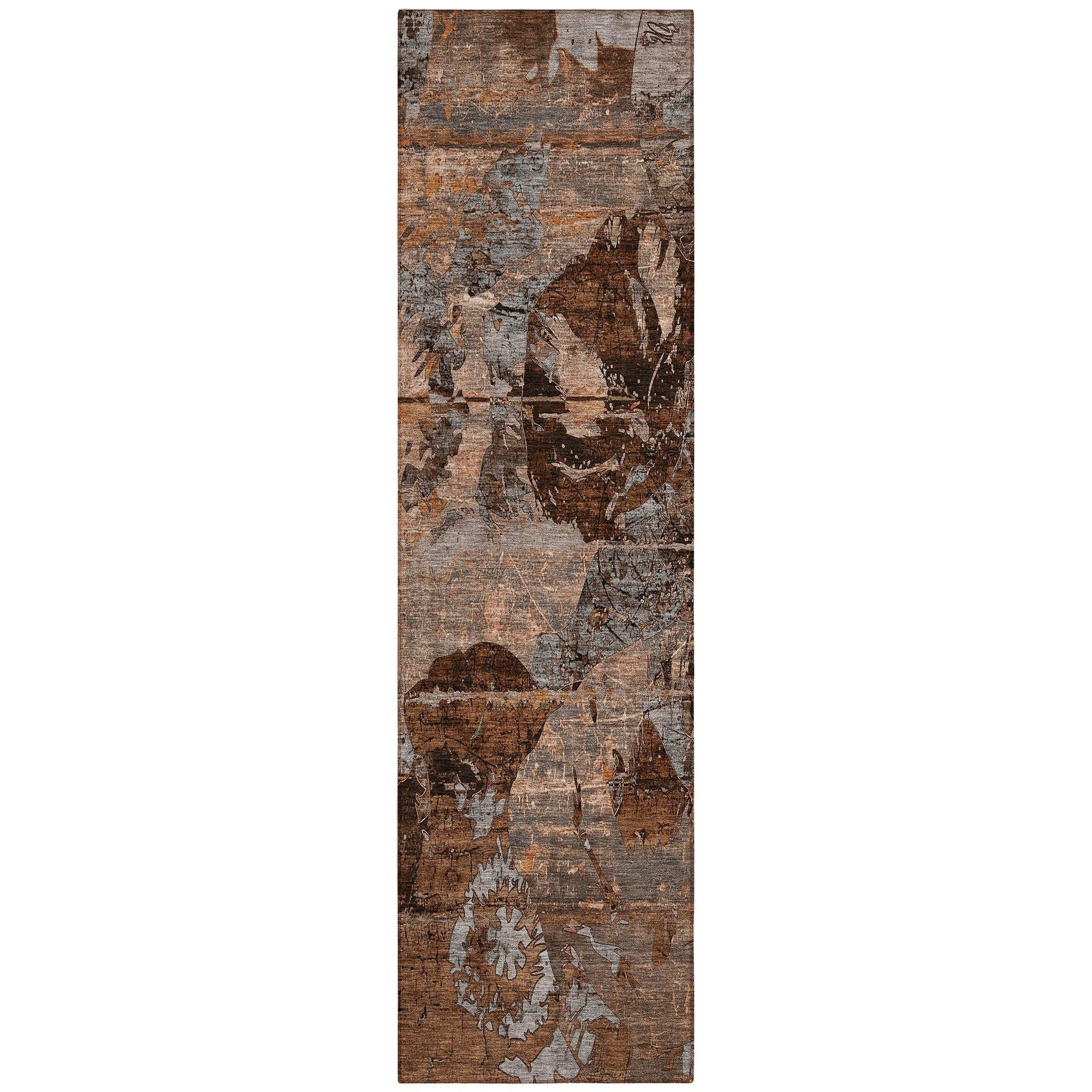 Machine Washable Terracotta Orange Rug - Indoor / Outdoor - Kids / Pet Friendly Organic Print Rug