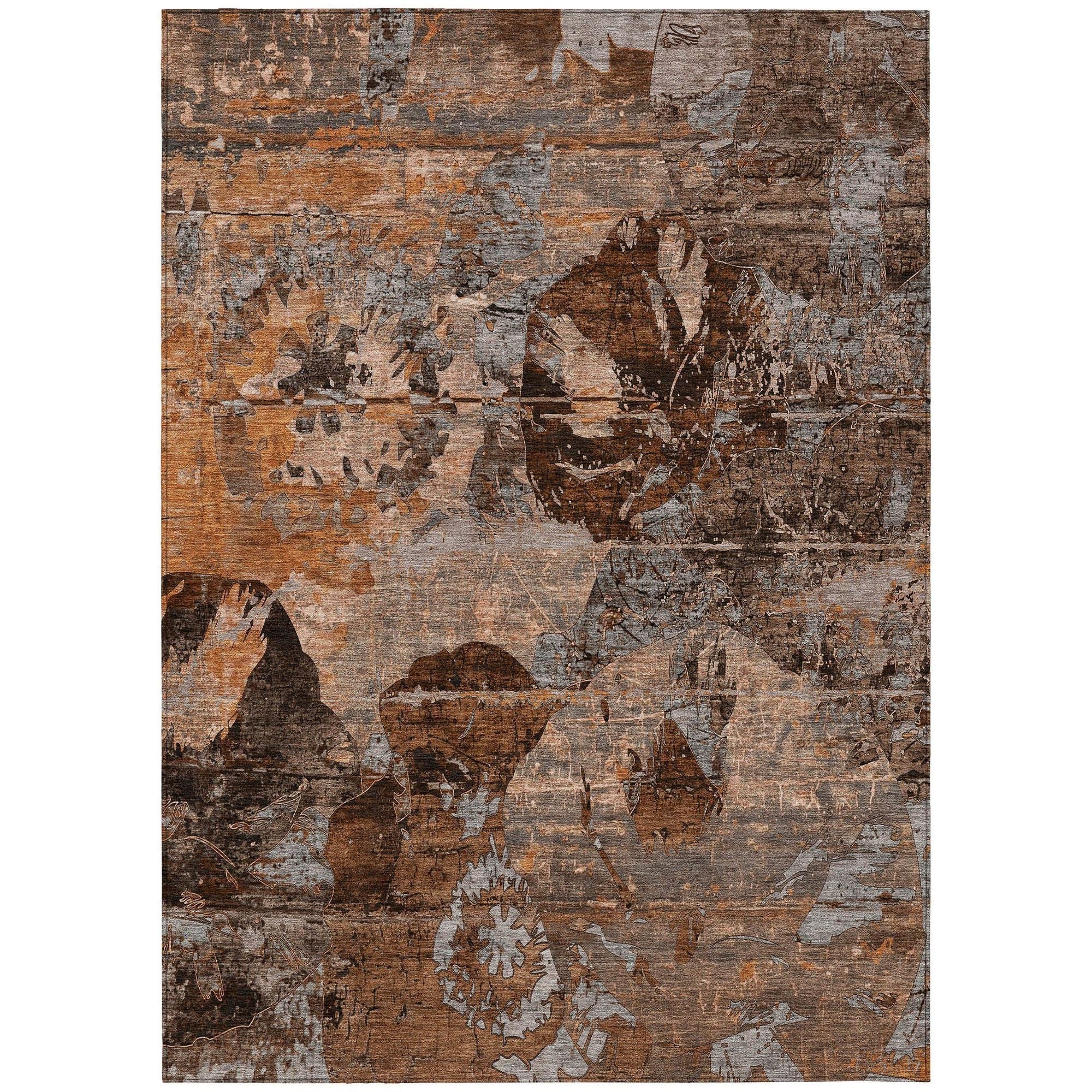 Machine Washable Terracotta Orange Rug - Indoor / Outdoor - Kids / Pet Friendly Organic Print Rug