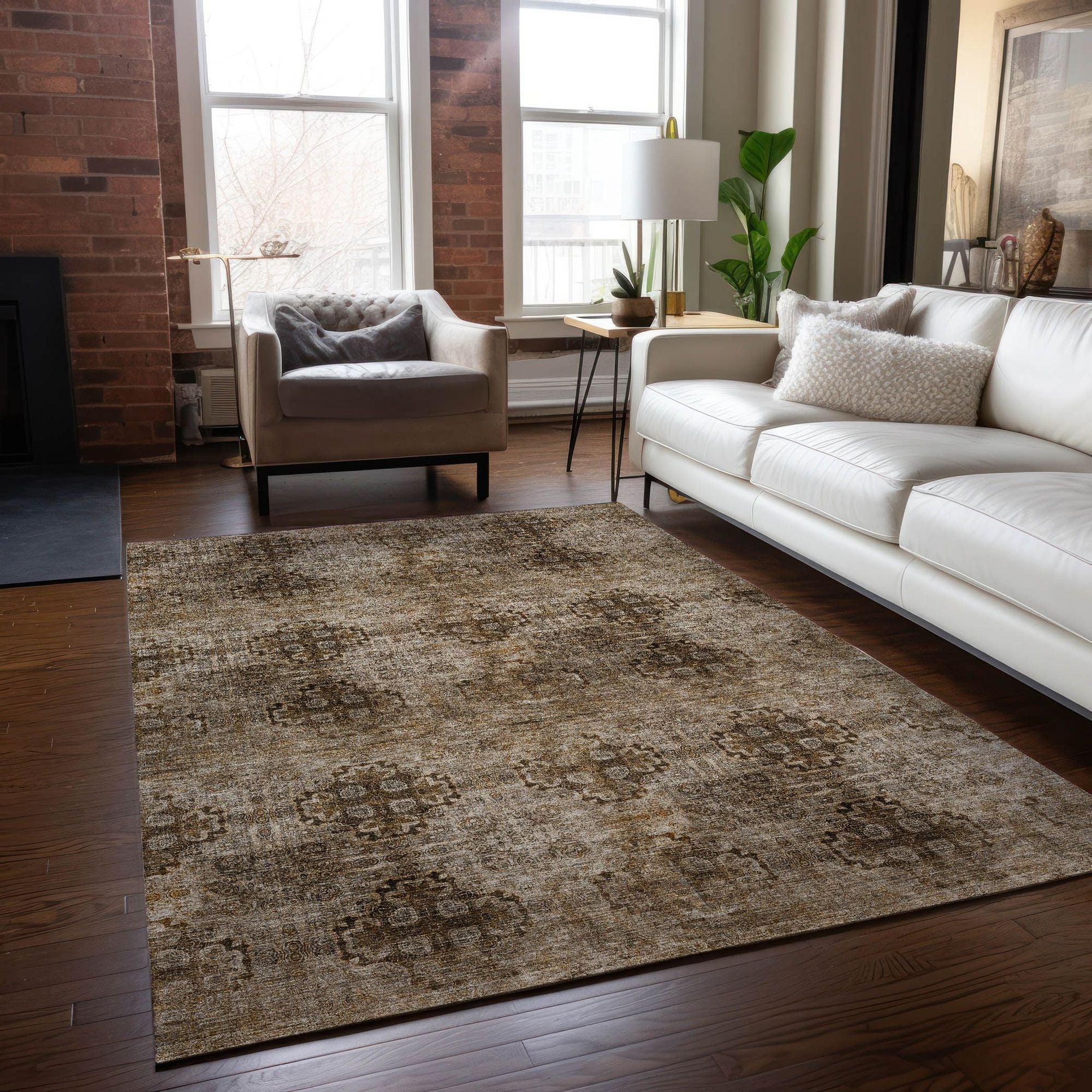 Machine Made ACN557 Taupe Brown Rugs 