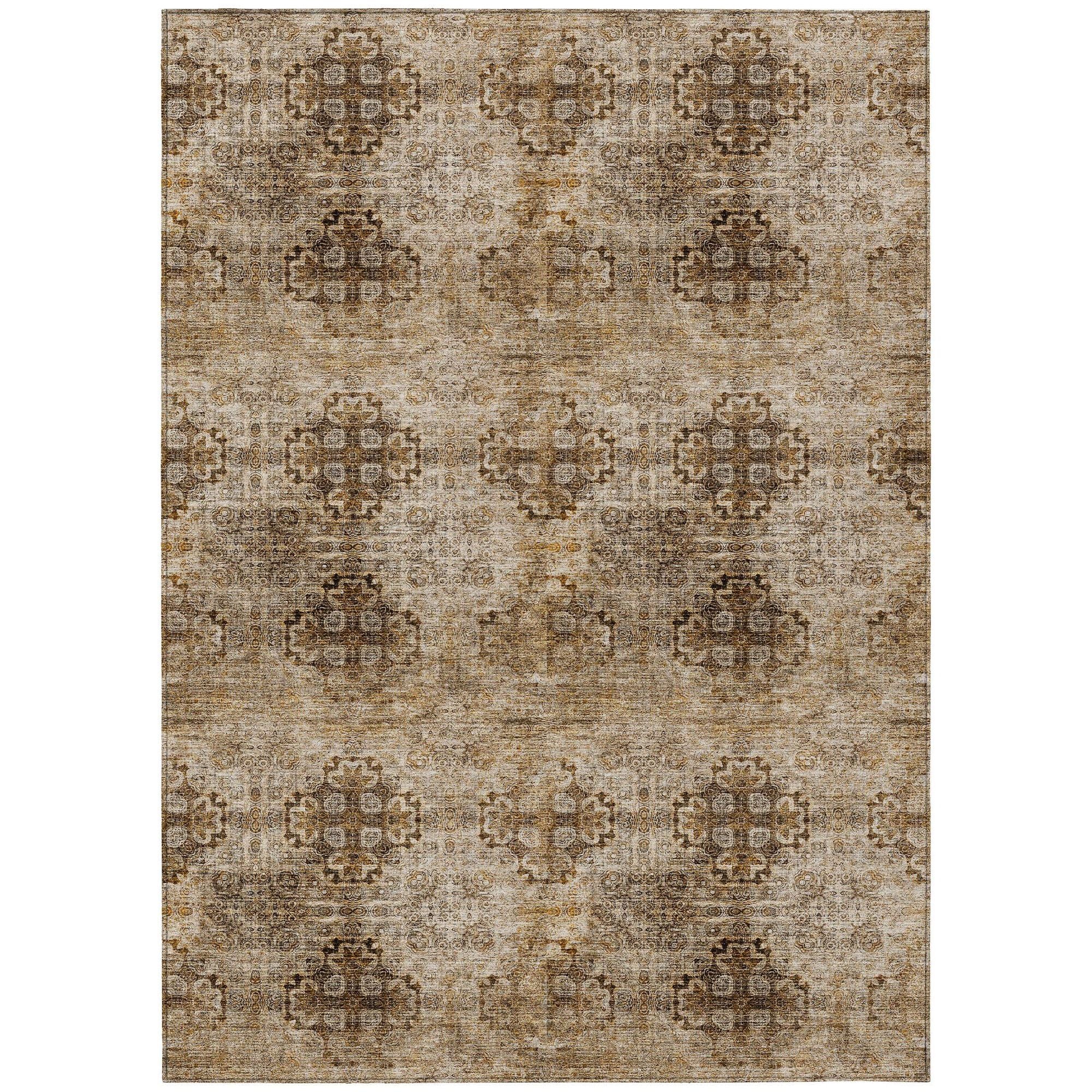 Machine Washable Taupe Brown Rug - Indoor / Outdoor - Kids / Pet Friendly Organic Print Rug