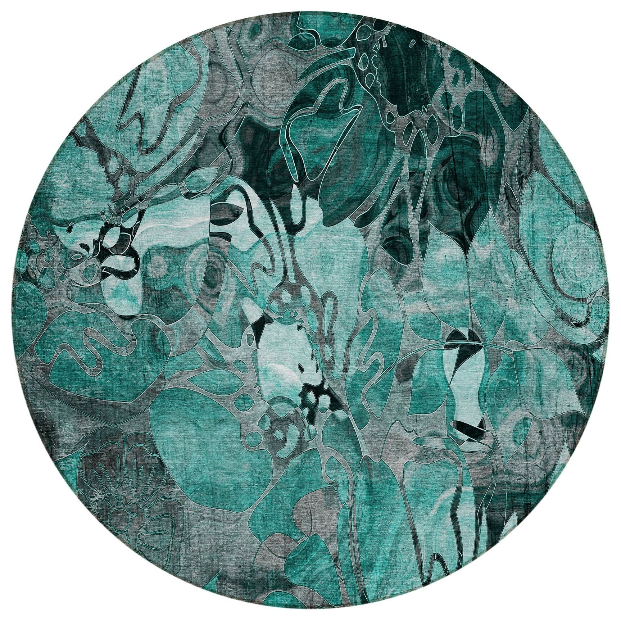 Machine Washable Teal Rug - Indoor / Outdoor - Kids / Pet Friendly Floral Print Rug