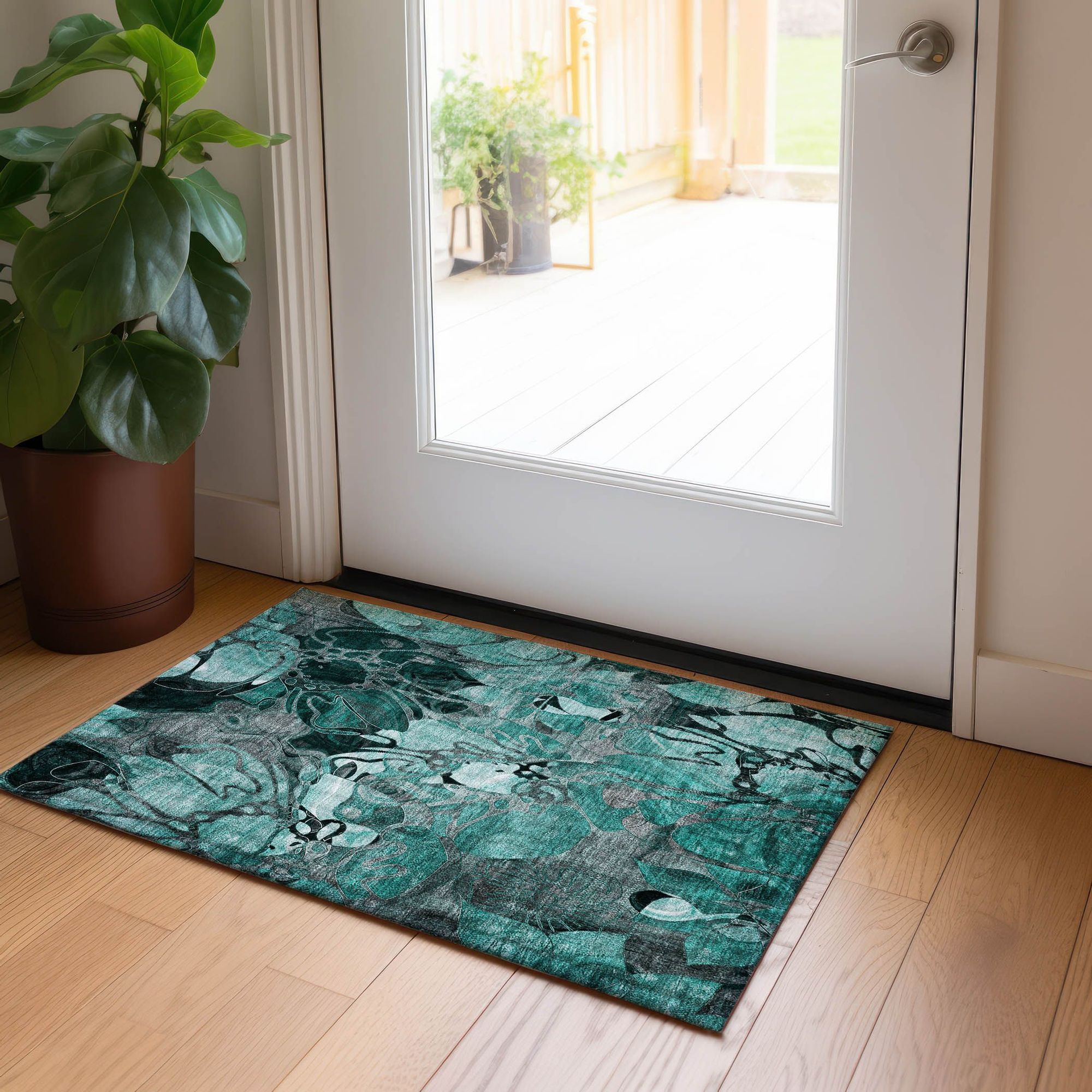 Machine Made ACN558 Teal  Rugs 