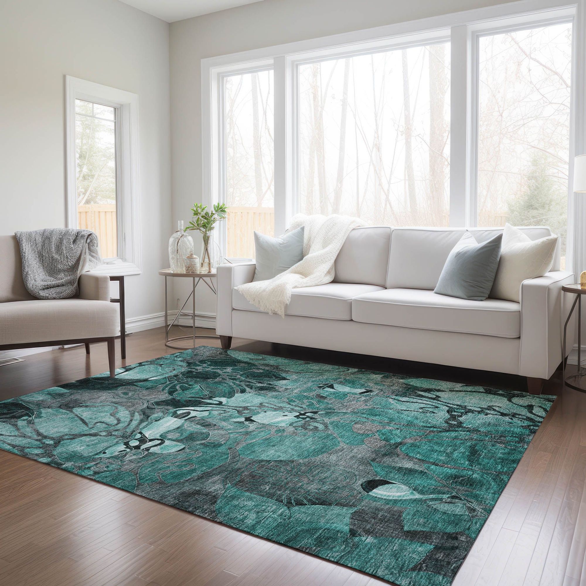 Machine Made ACN558 Teal  Rugs 