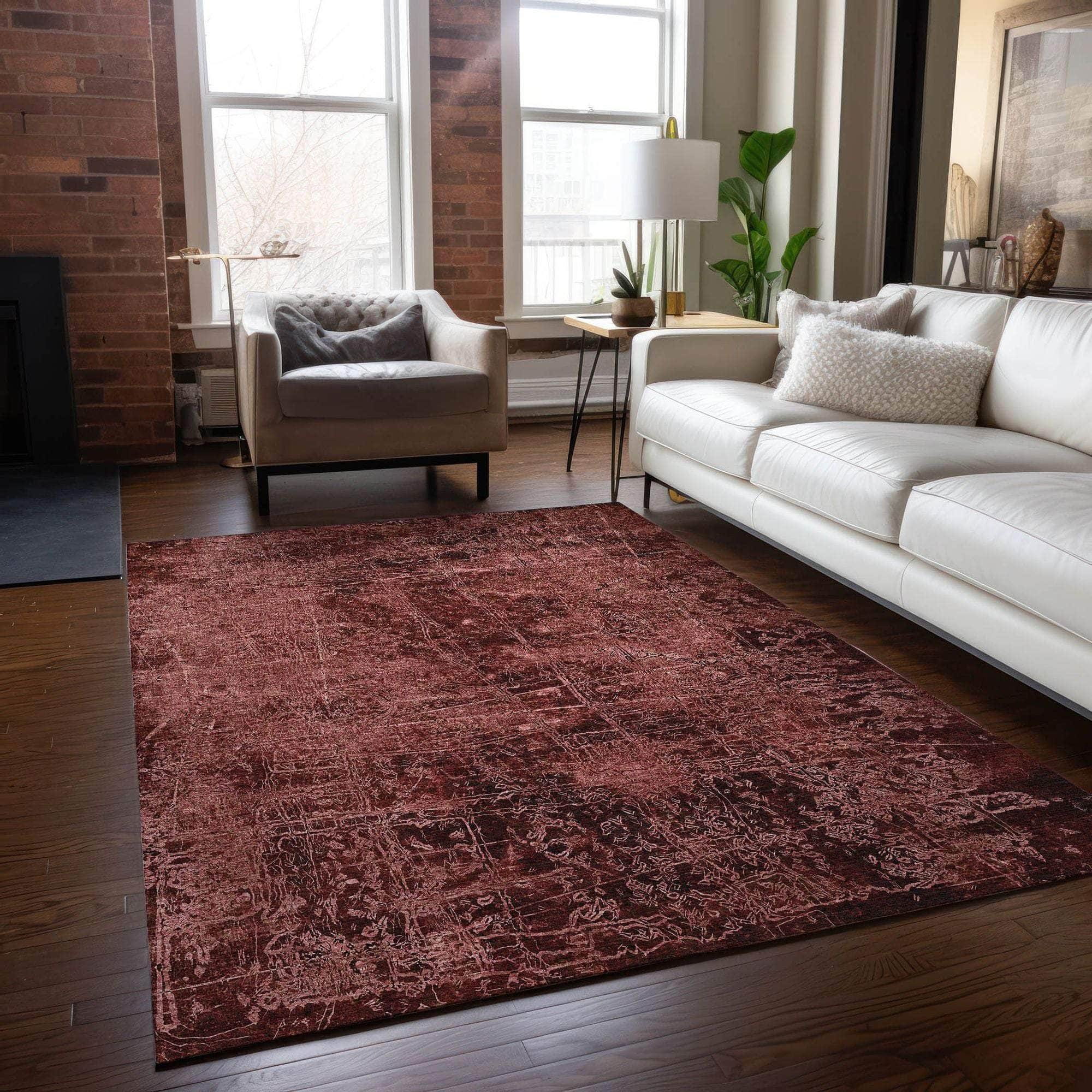 Machine Made ACN559 Merlot Red Rugs 