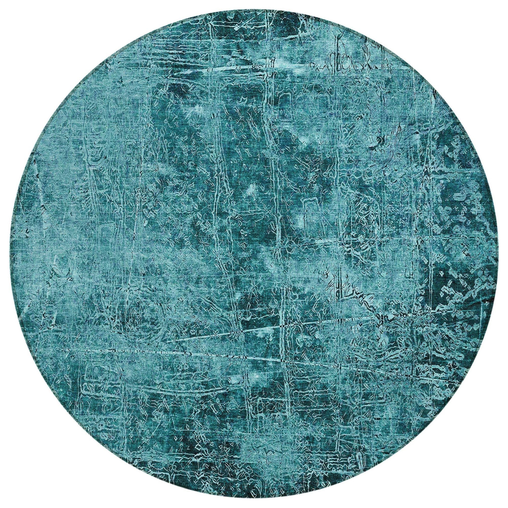 Machine Washable Teal Rug - Indoor / Outdoor - Kids / Pet Friendly Organic Print Rug