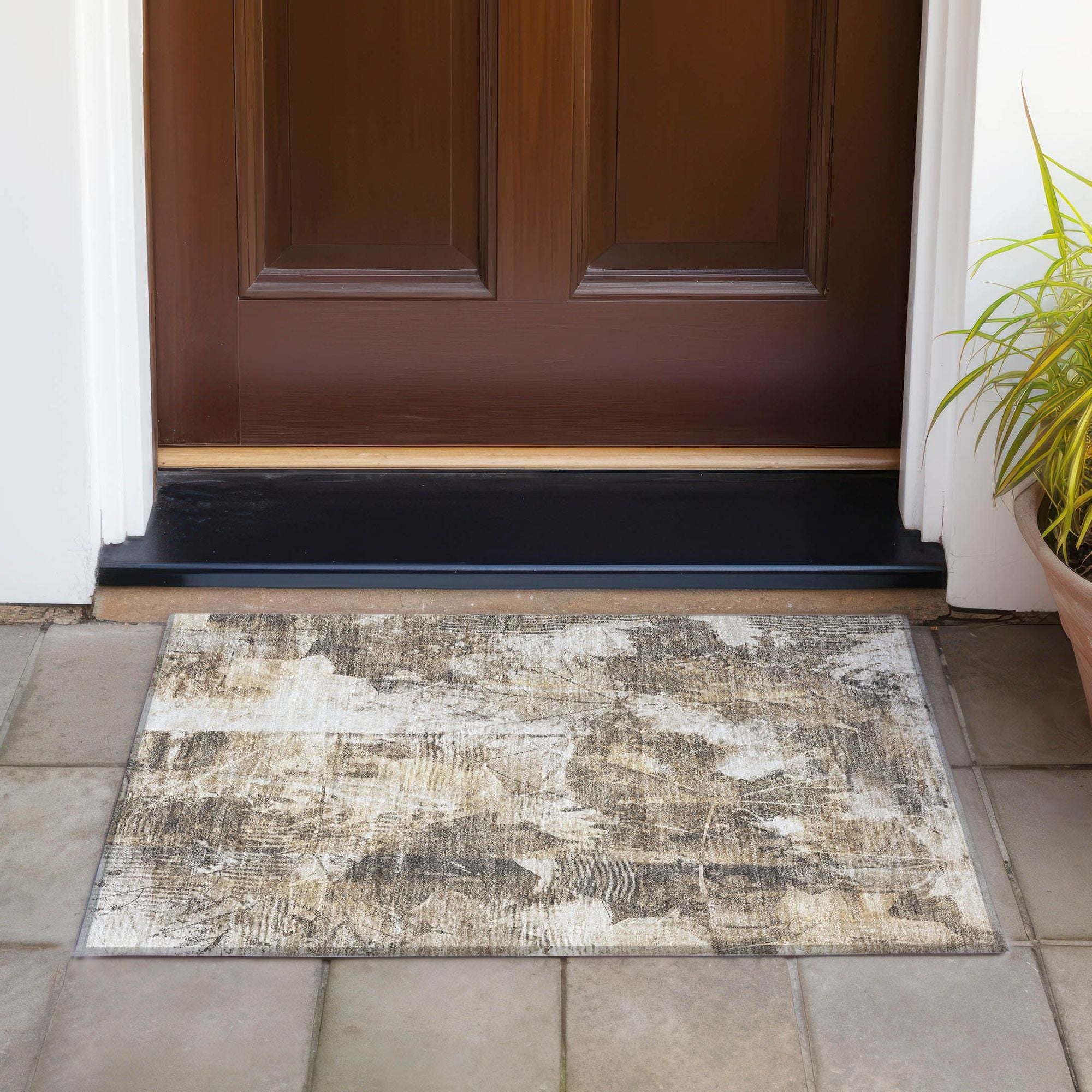 Machine Made ACN560 Beige Brown Rugs 