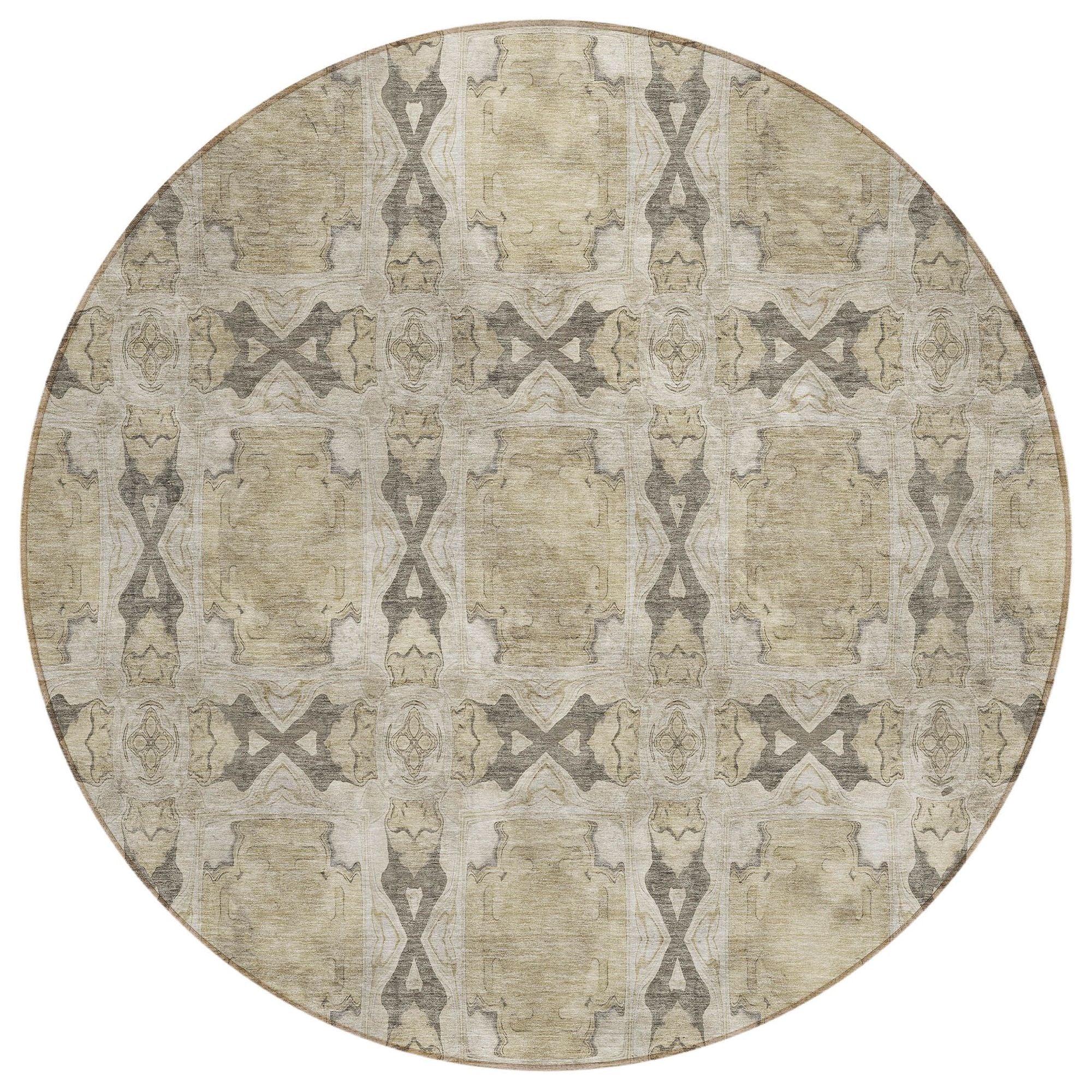Machine Washable Beige Brown Rug - Indoor / Outdoor - Kids / Pet Friendly Panel Print Rug