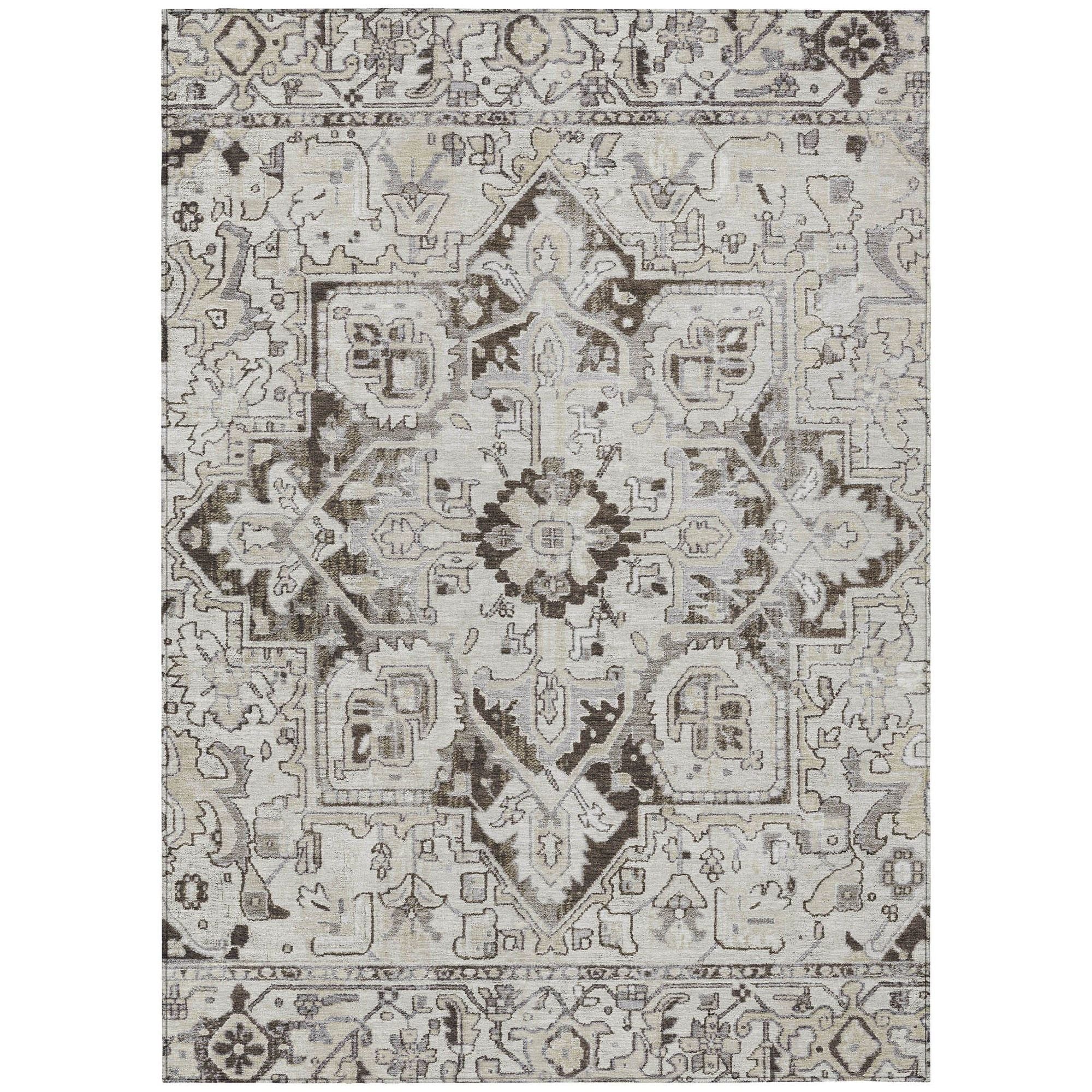 Machine Washable Ivory Rug - Indoor / Outdoor - Kids / Pet Friendly Oriental Print Rug