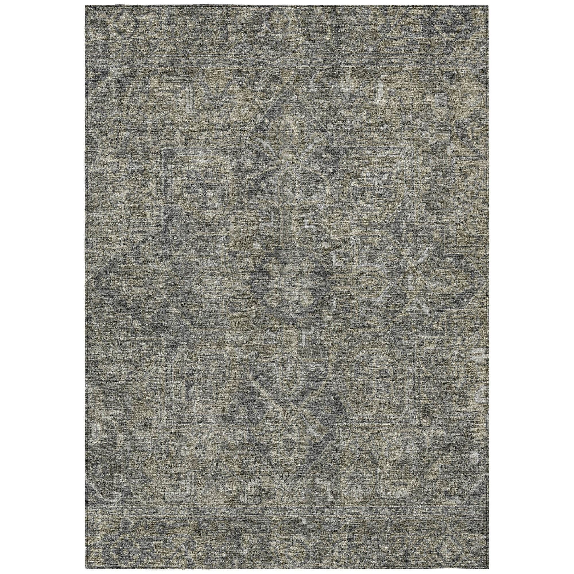 Machine Washable Mocha Brown Rug - Indoor / Outdoor - Kids / Pet Friendly Oriental Print Rug